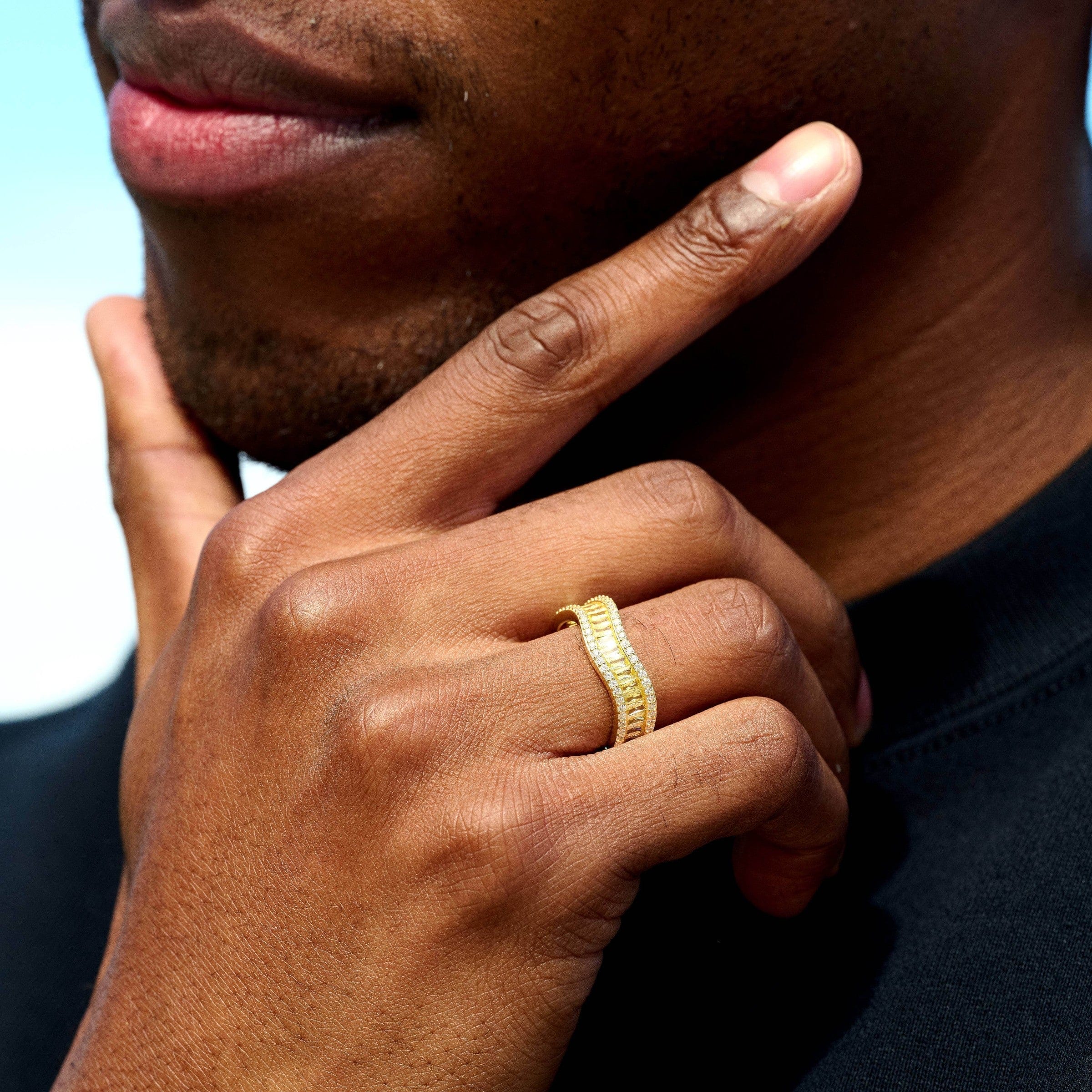 GLD Men Iced Curve Ring in Yellow Gold Vermeil