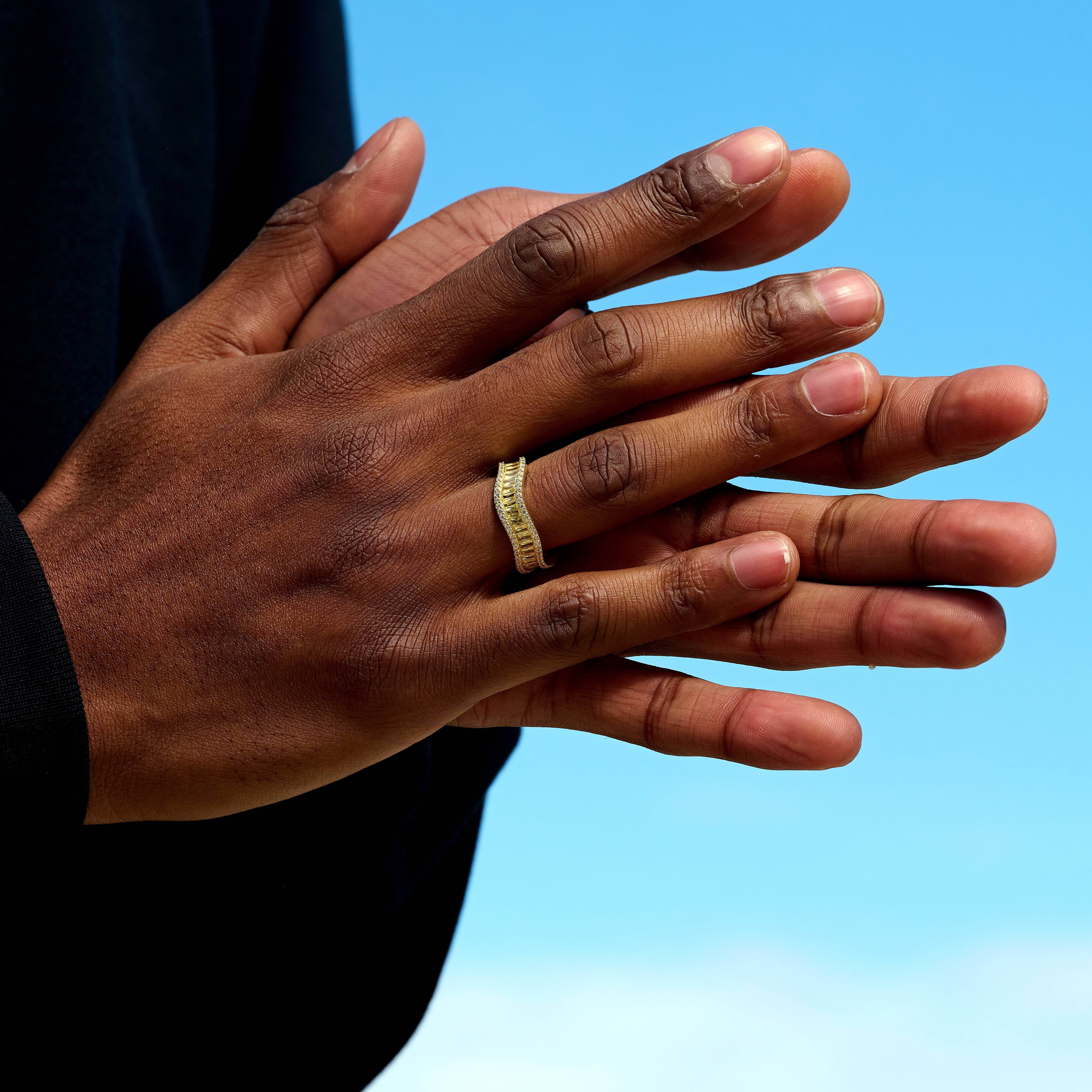 GLD Men Iced Curve Ring in Yellow Gold Vermeil
