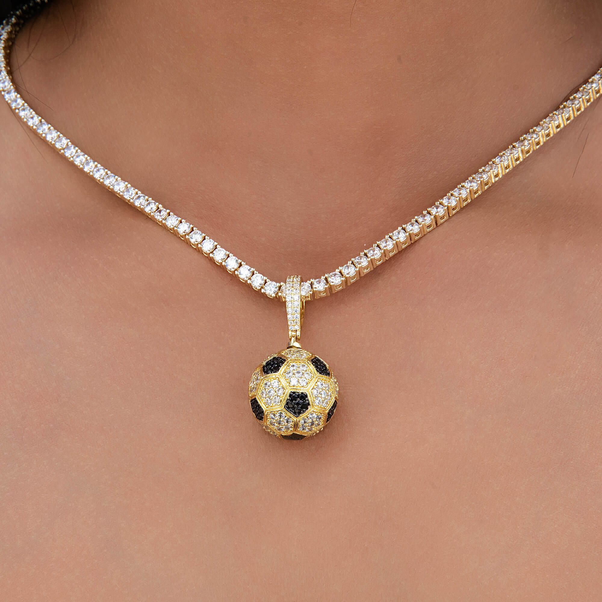 GLD Women Iced Soccer Ball Pendant in Yellow Gold