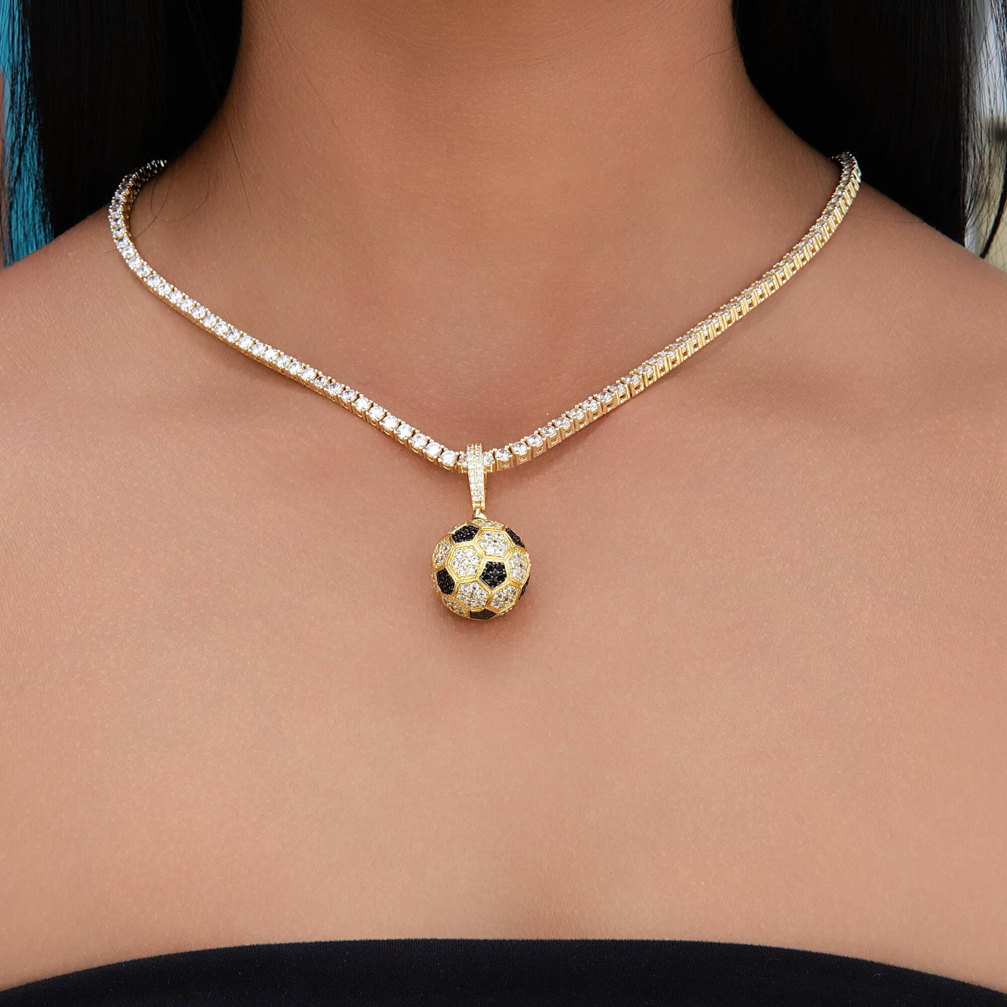 GLD Women Iced Soccer Ball Pendant in Yellow Gold