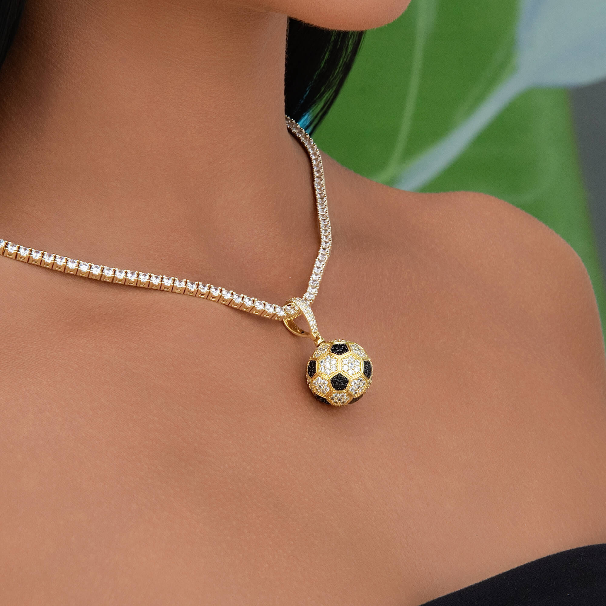 GLD Women Iced Soccer Ball Pendant in Yellow Gold
