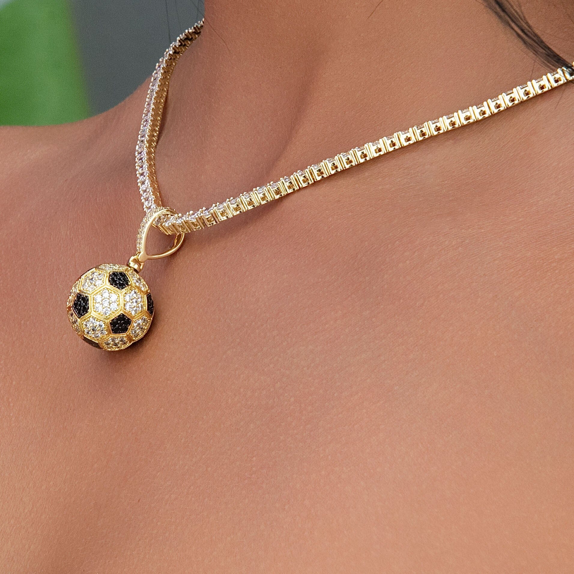 GLD Women Iced Soccer Ball Pendant in Yellow Gold