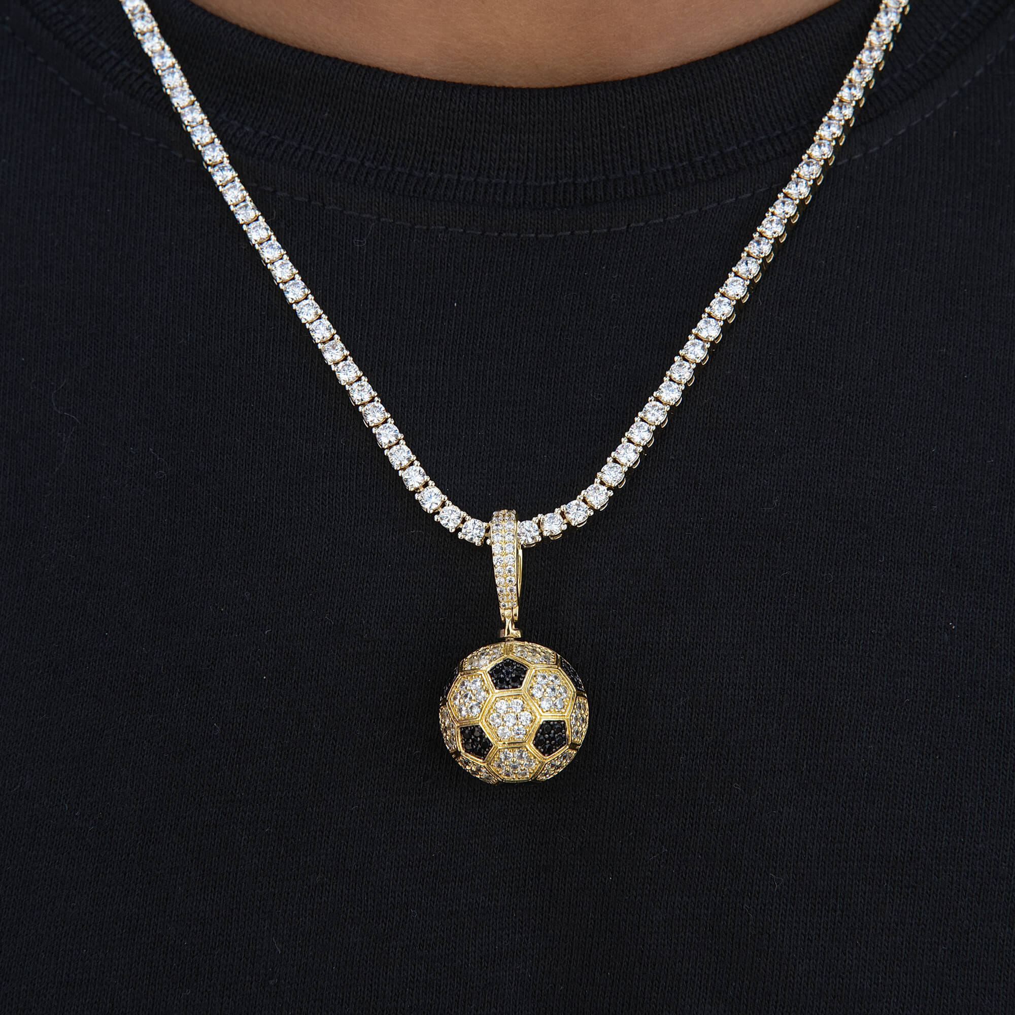 GLD Men Iced Soccer Ball Pendant in Yellow Gold