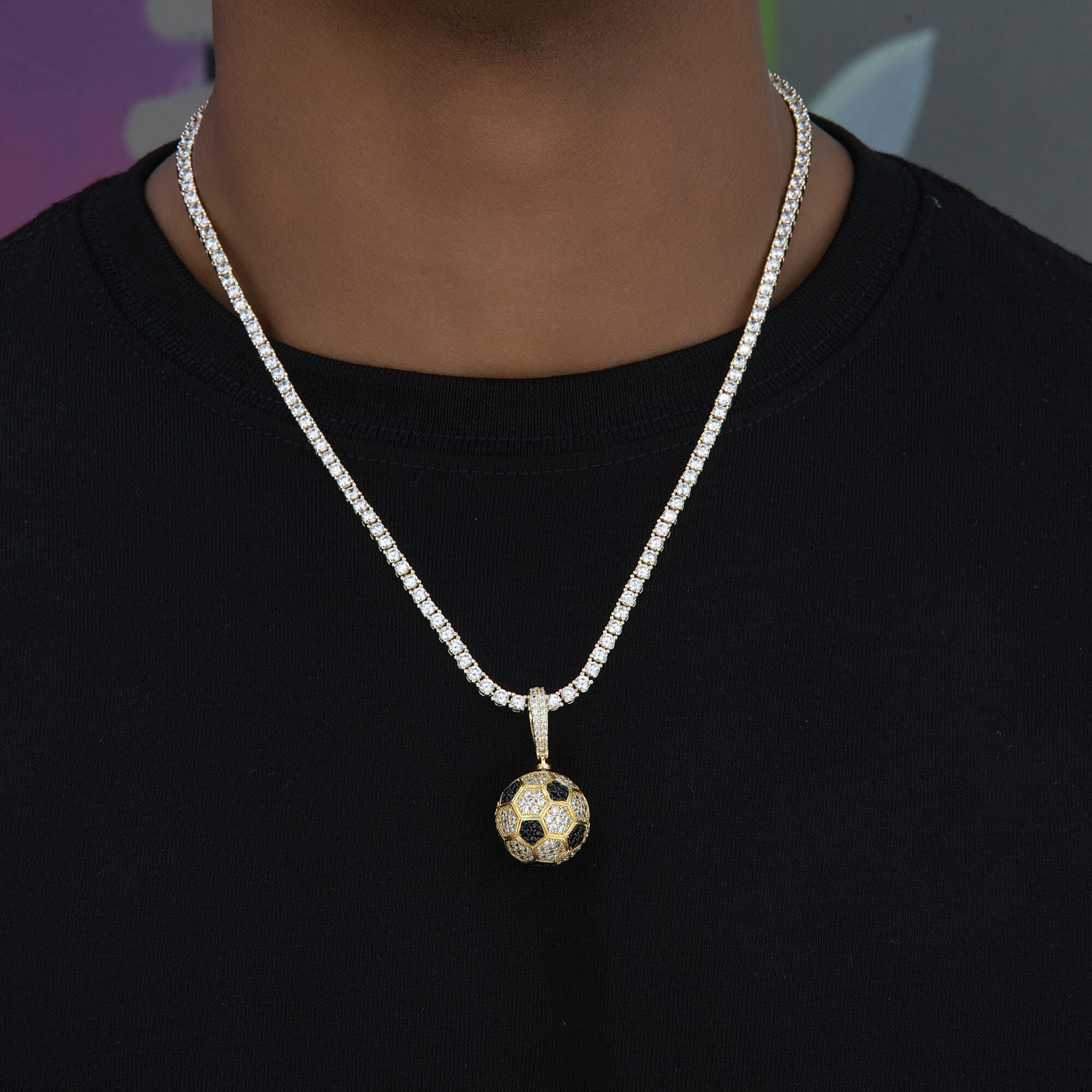 GLD Men Iced Soccer Ball Pendant in Yellow Gold