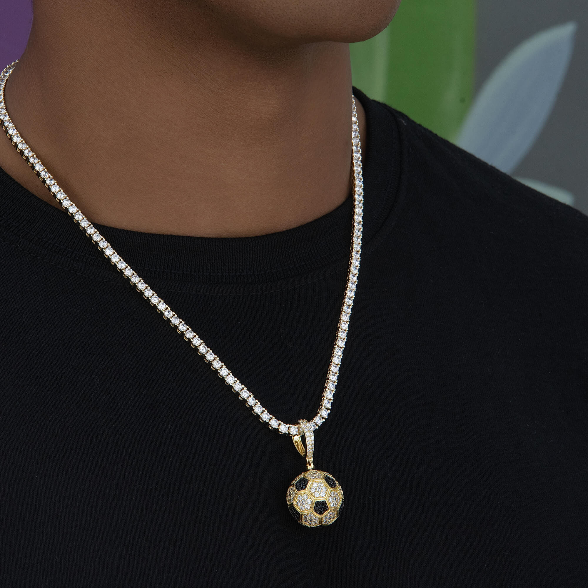 GLD Men Iced Soccer Ball Pendant in Yellow Gold