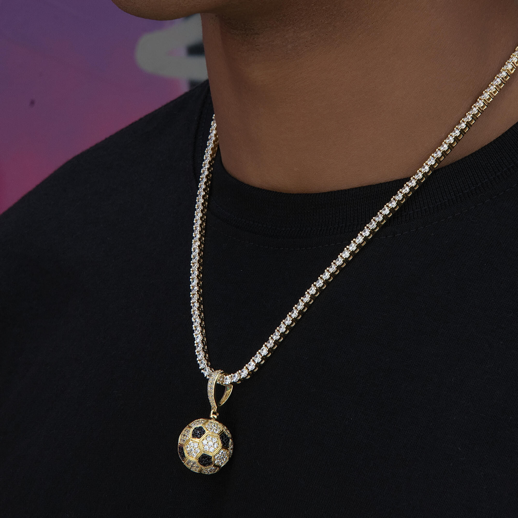 GLD Men Iced Soccer Ball Pendant in Yellow Gold