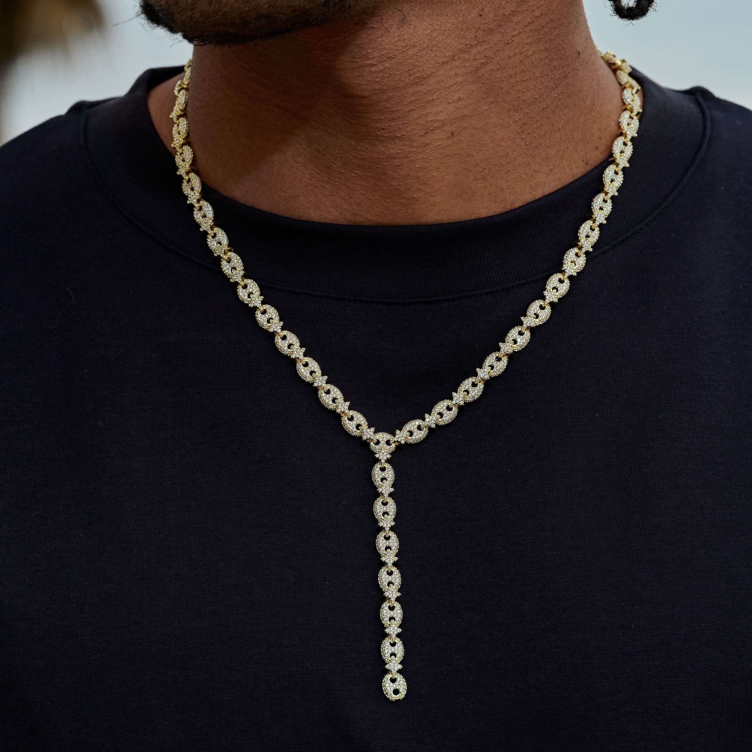 GLD Men Iced Valentina Lariat Necklace in Yellow Gold