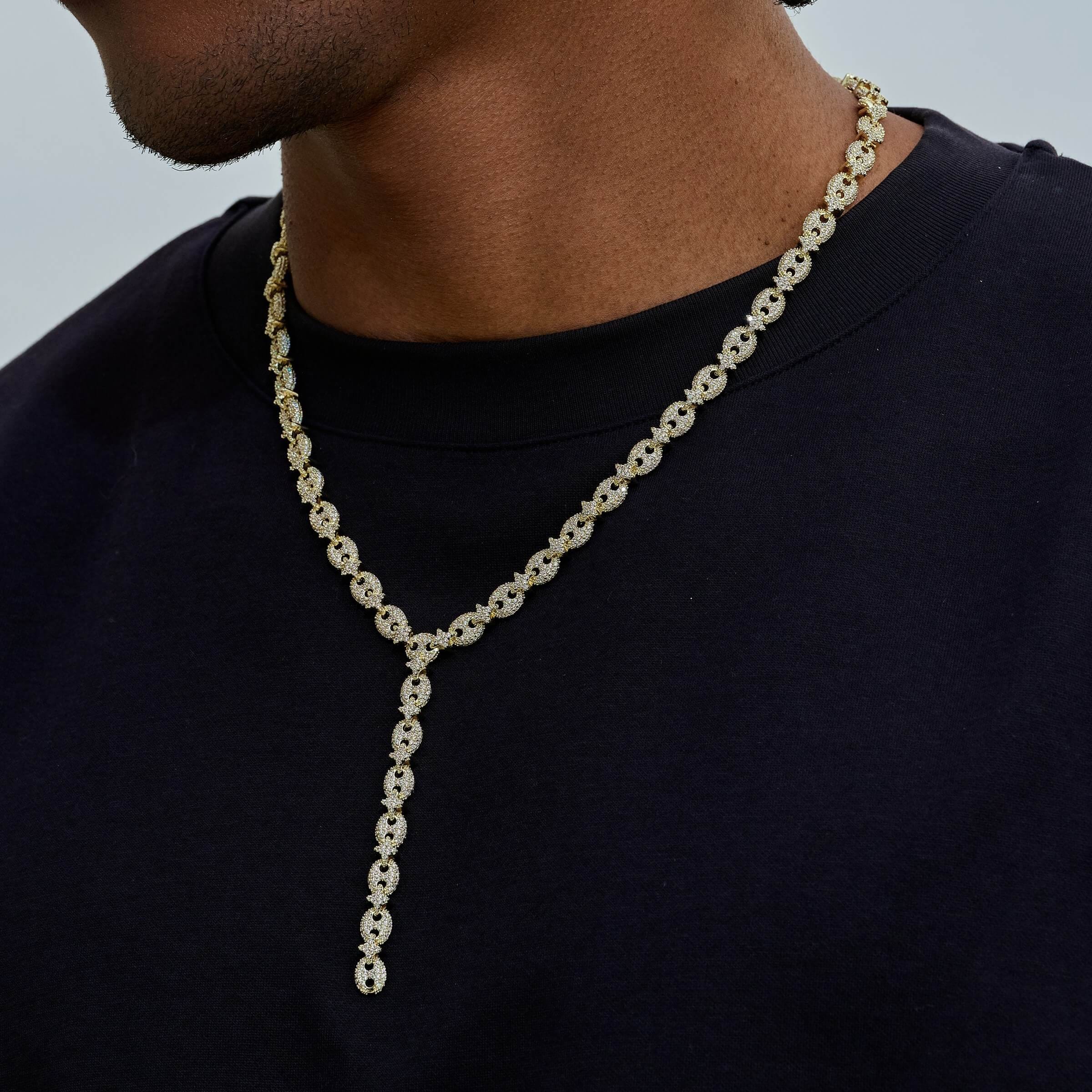 GLD Men Iced Valentina Lariat Necklace in Yellow Gold