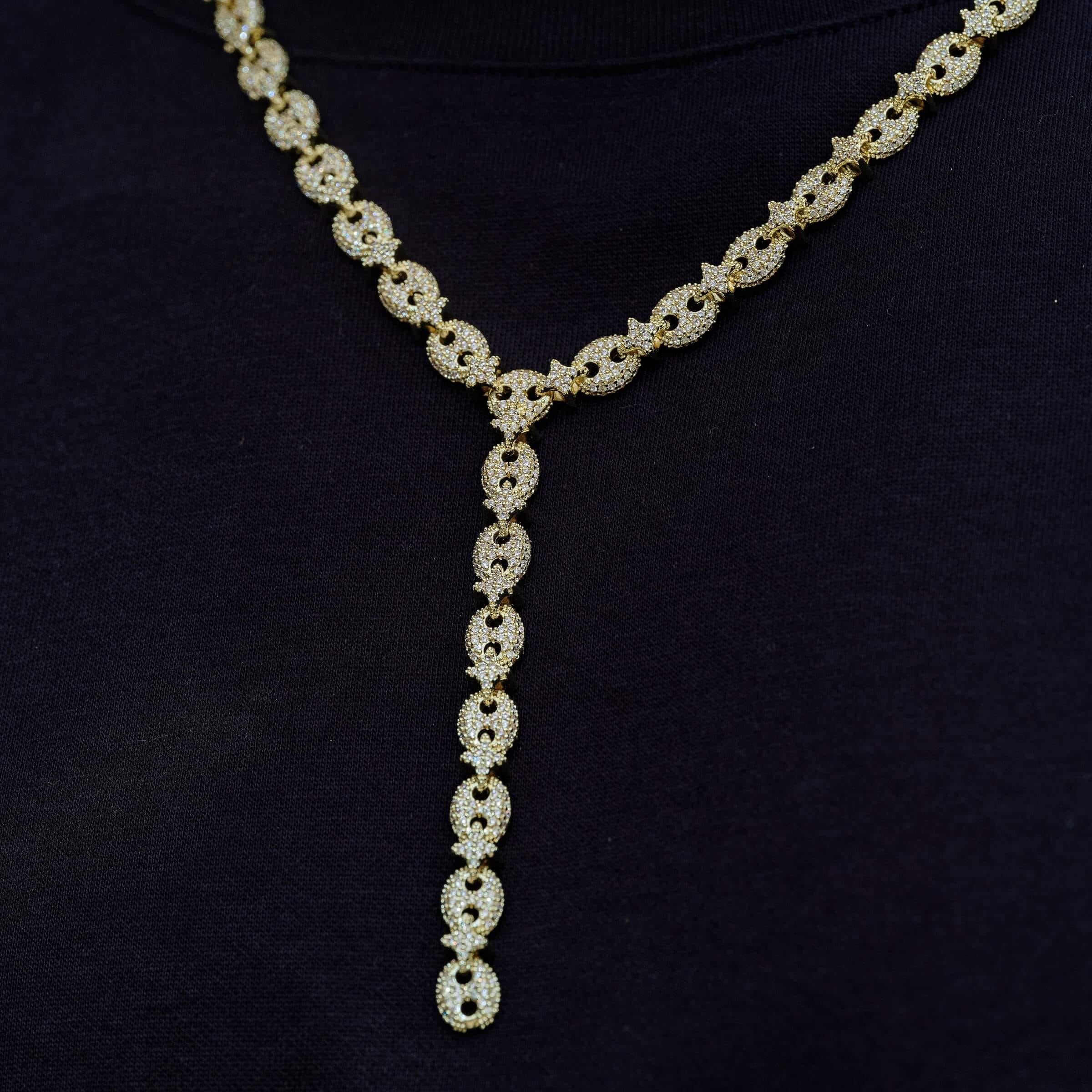 GLD Men Iced Valentina Lariat Necklace in Yellow Gold
