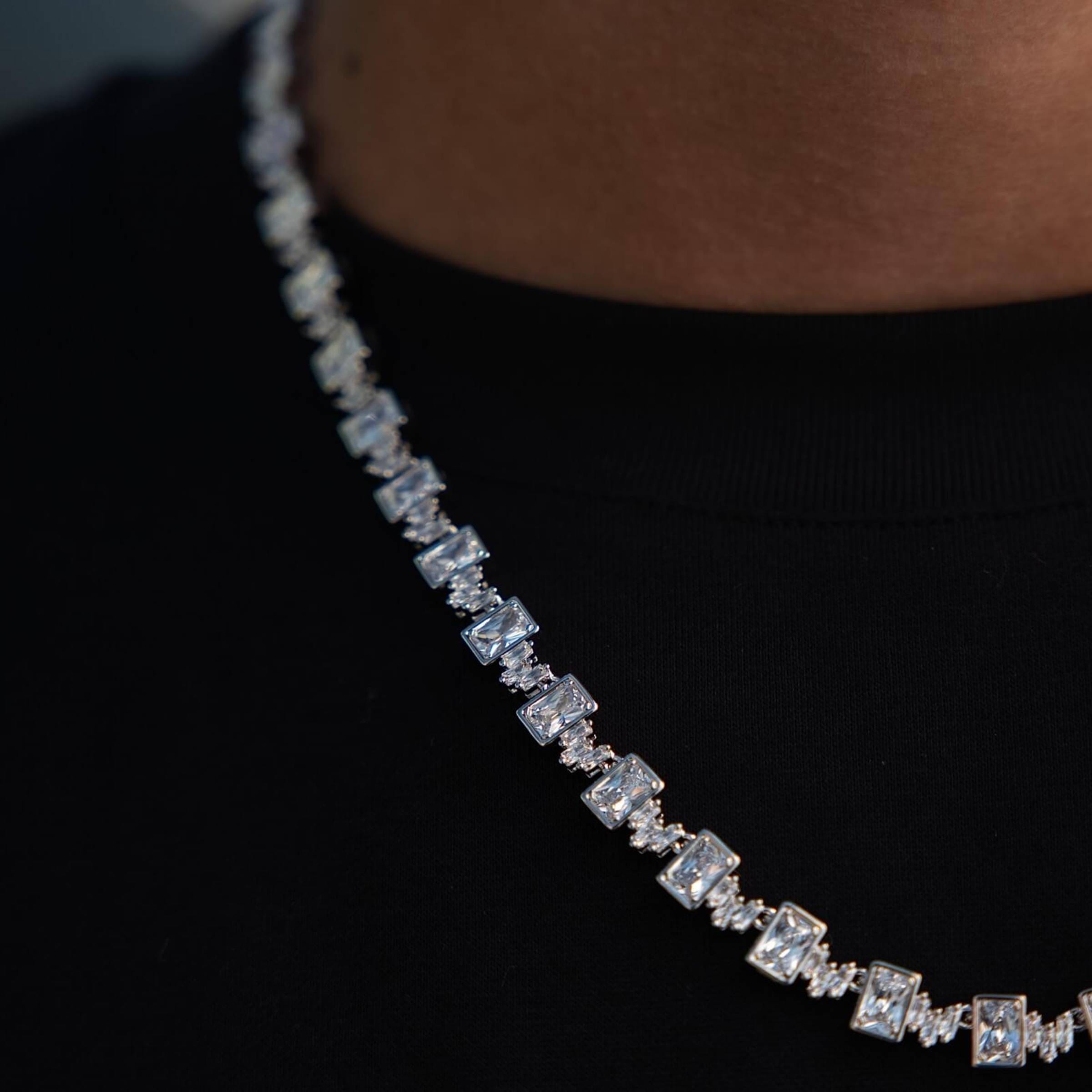 GLD Men Diamond Square Cut Tennis Chain in White Gold