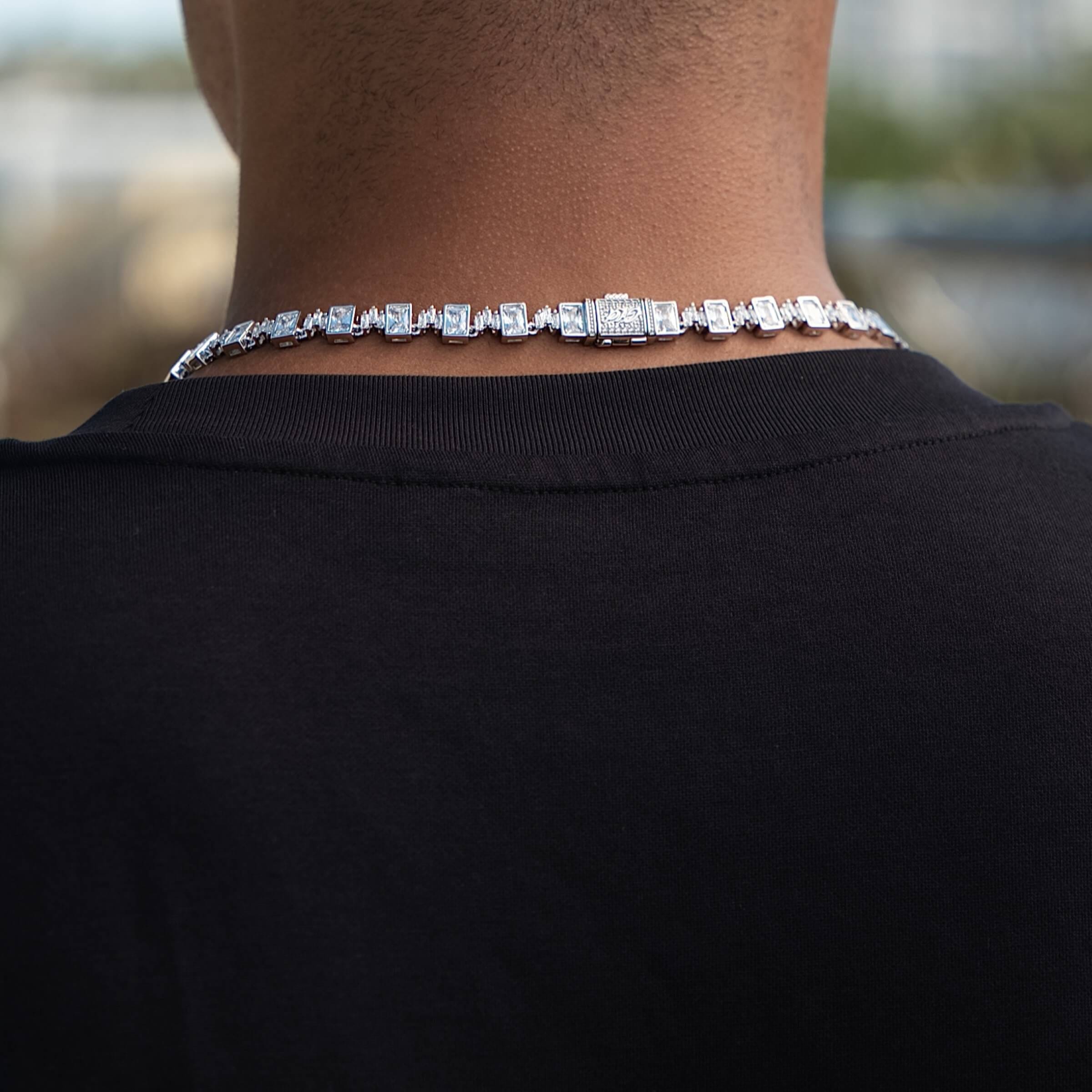 GLD Men Diamond Square Cut Tennis Chain in White Gold