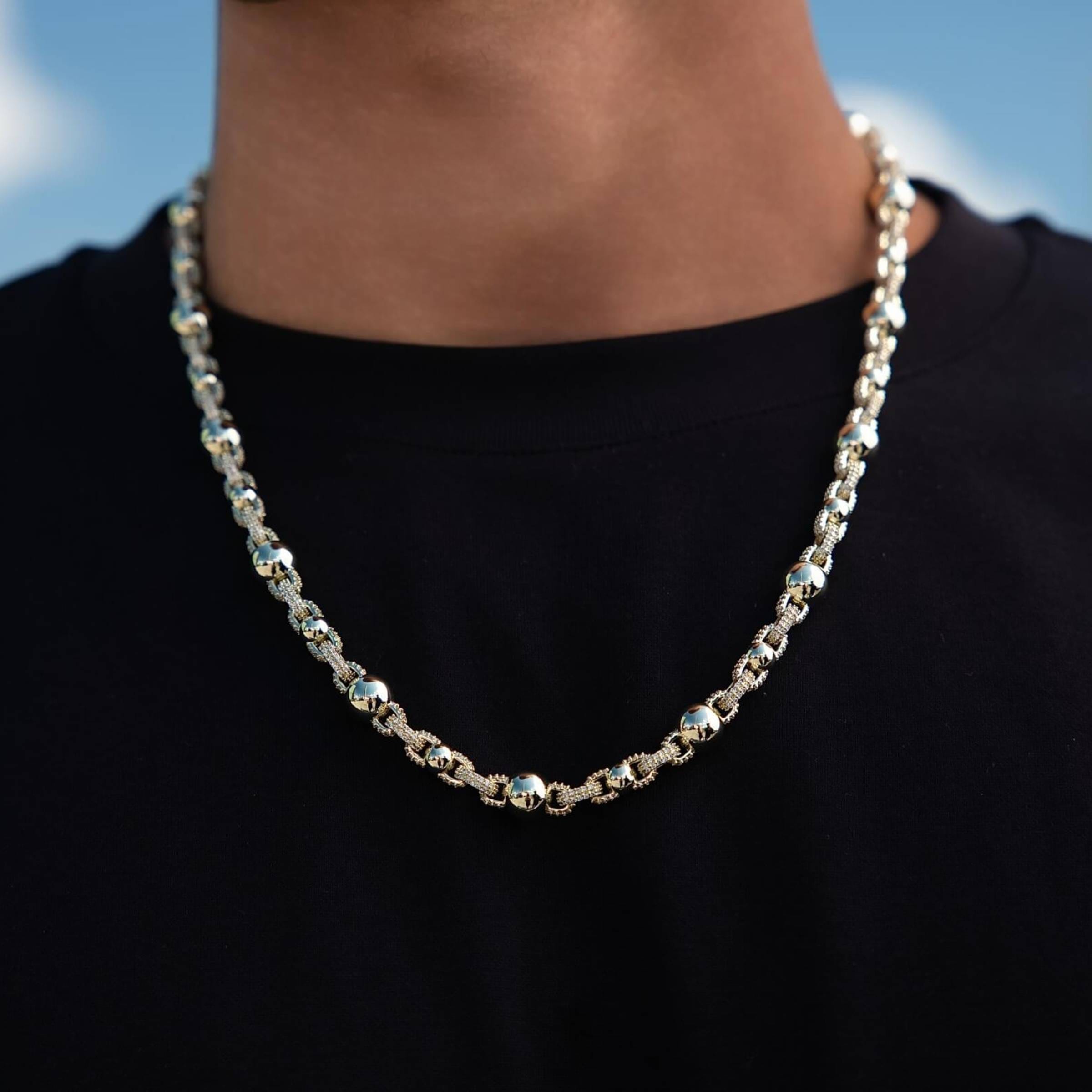 GLD Men Iced Plain Multi Size Ball Chain in Yellow Gold