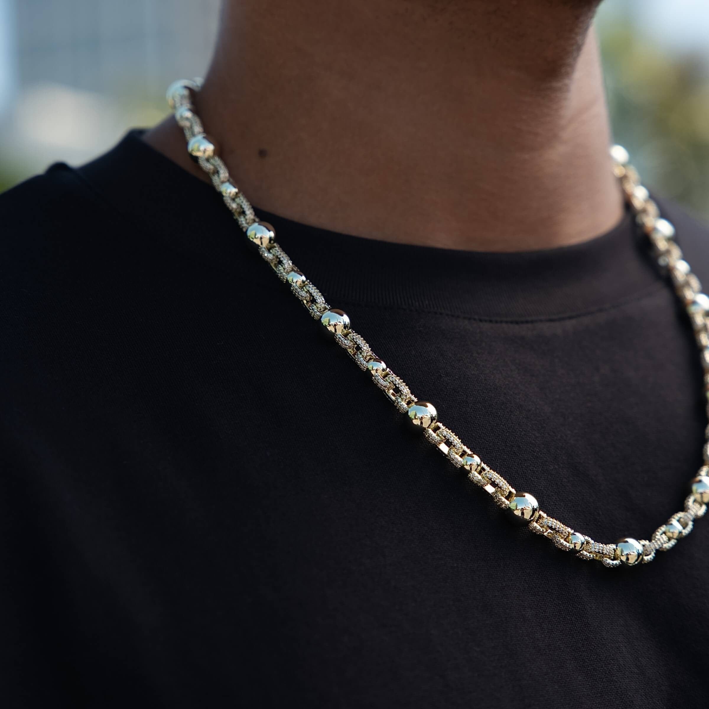 GLD Men Iced Plain Multi Size Ball Chain in Yellow Gold