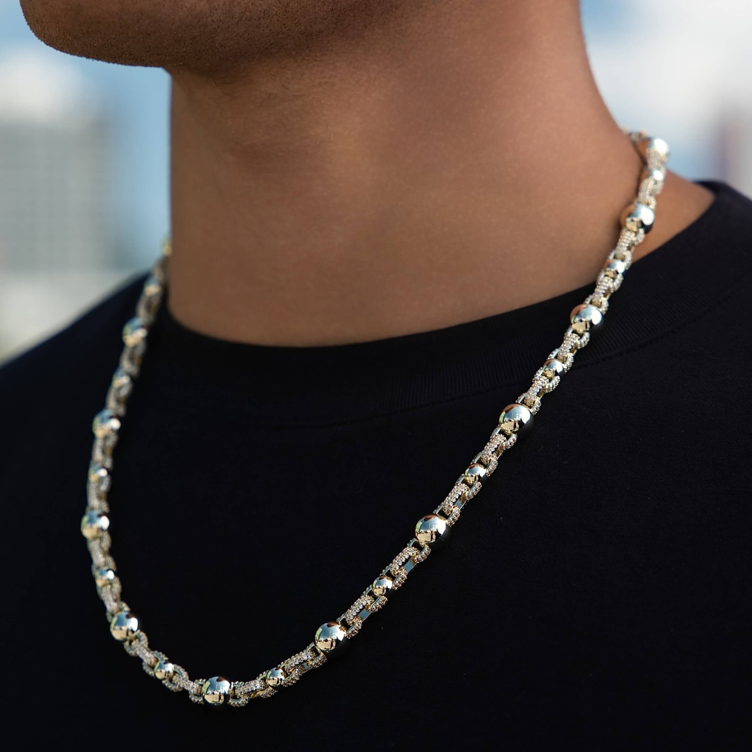 GLD Men Iced Plain Multi Size Ball Chain in Yellow Gold