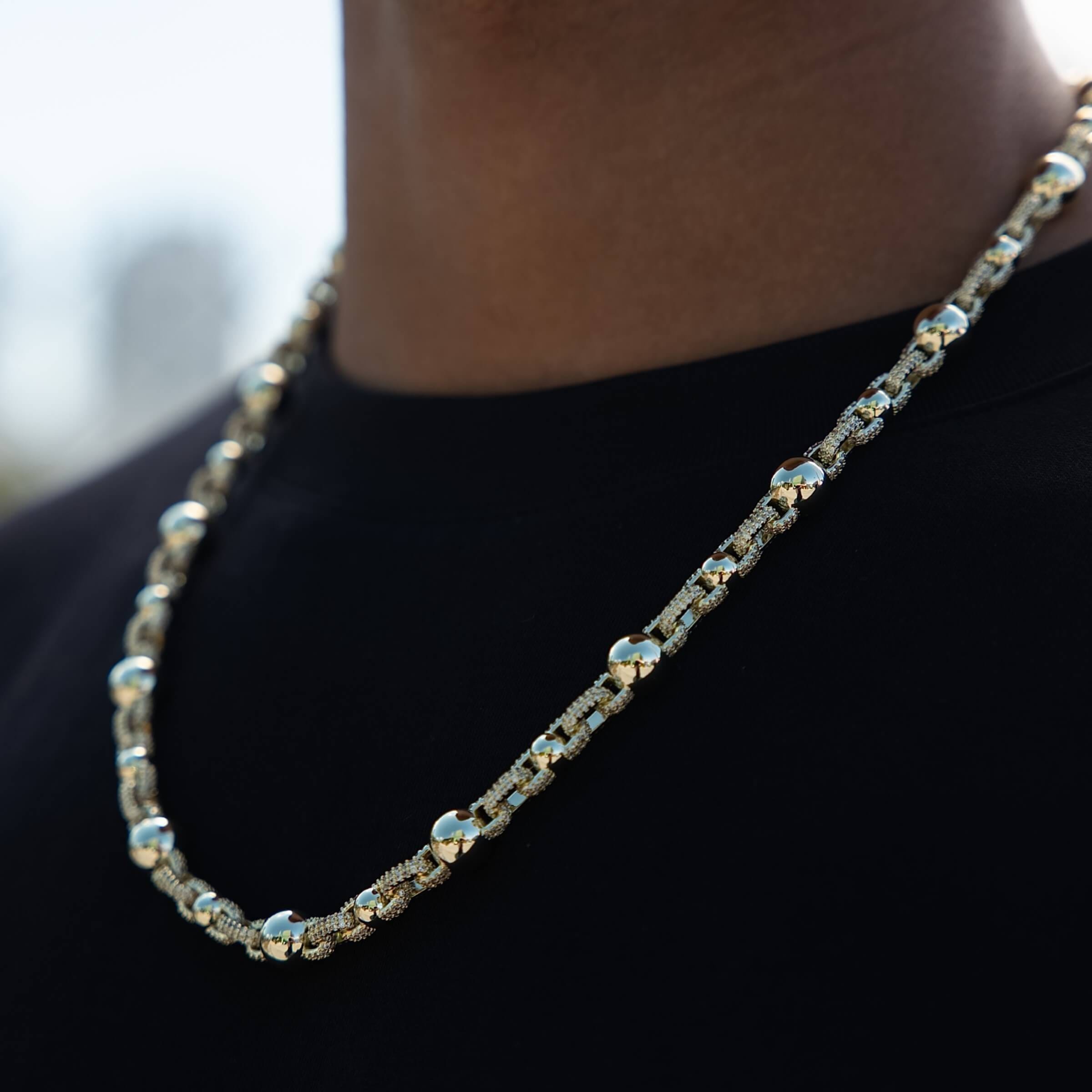 GLD Men Iced Plain Multi Size Ball Chain in Yellow Gold