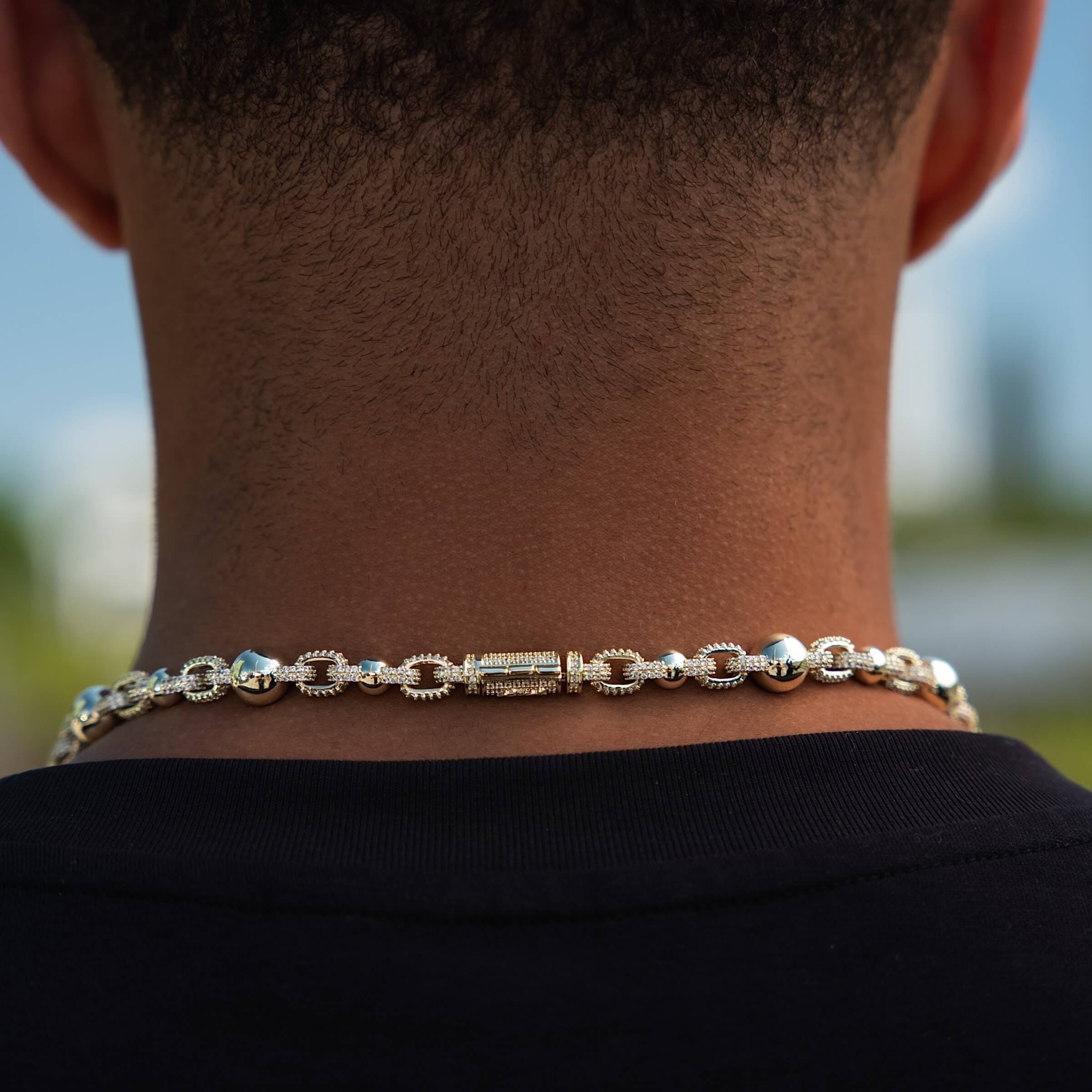 GLD Men Iced Plain Multi Size Ball Chain in Yellow Gold