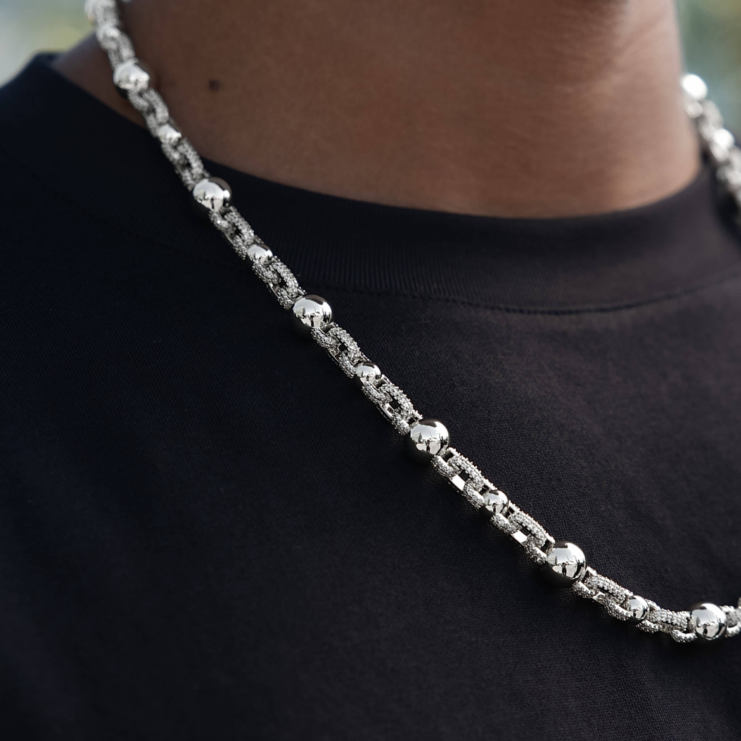 GLD Men Iced Plain Multi Size Ball Chain in White Gold
