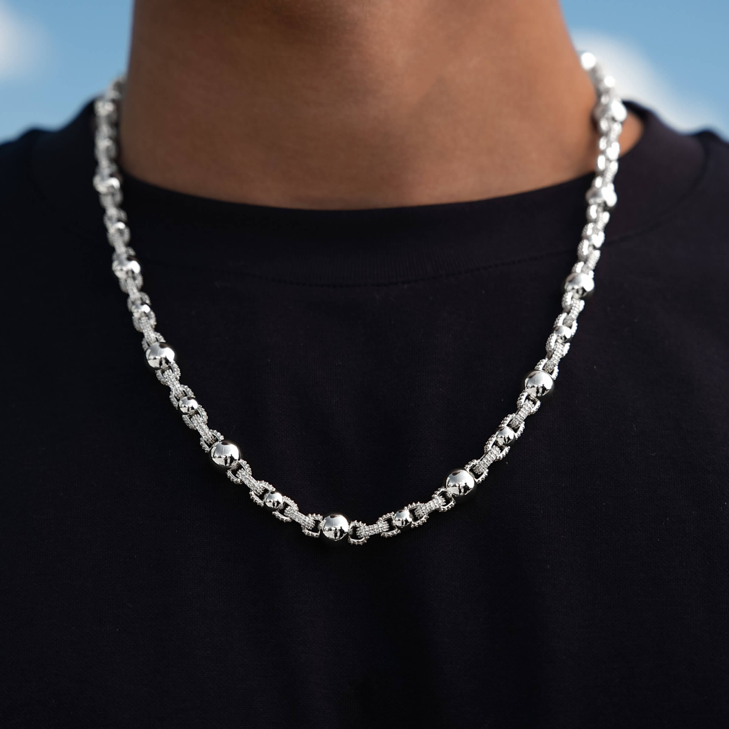 GLD Men Iced Plain Multi Size Ball Chain in White Gold