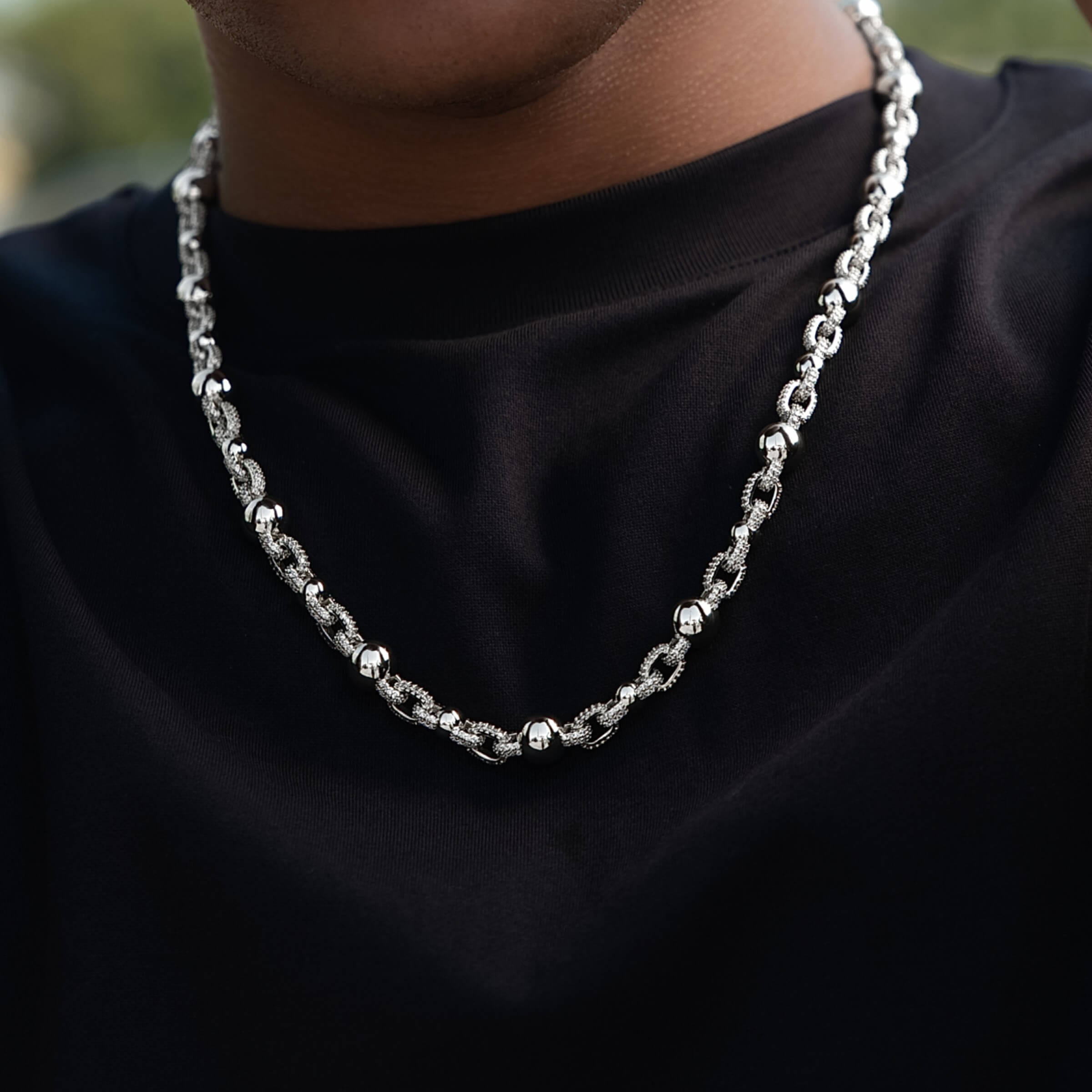 GLD Men Iced Plain Multi Size Ball Chain in White Gold