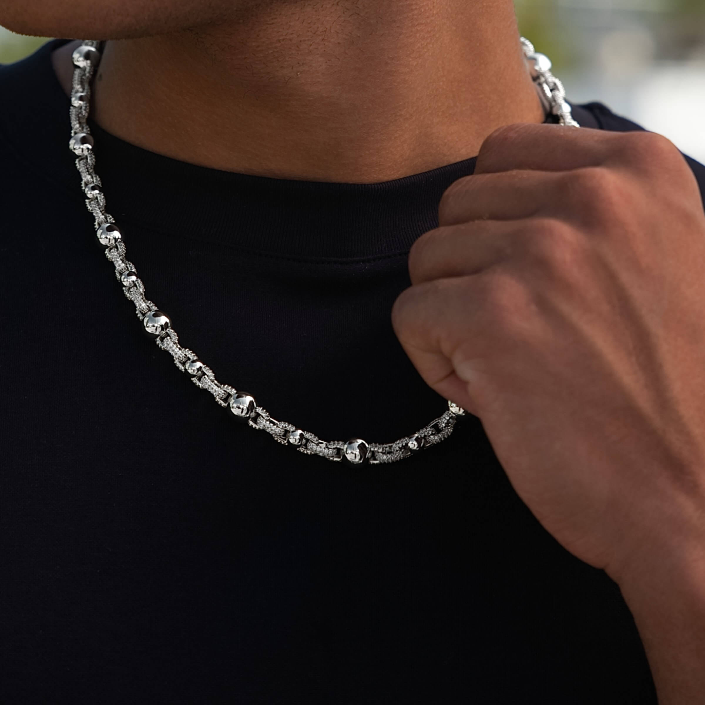 GLD Men Iced Plain Multi Size Ball Chain in White Gold