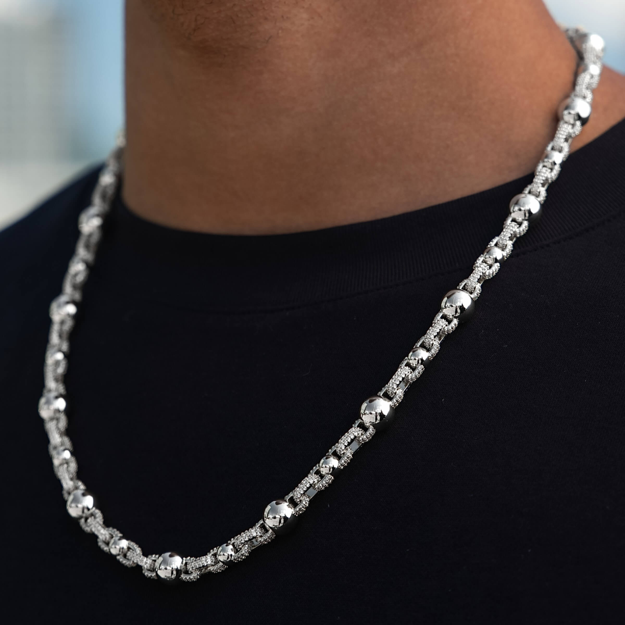 GLD Men Iced Plain Multi Size Ball Chain in White Gold
