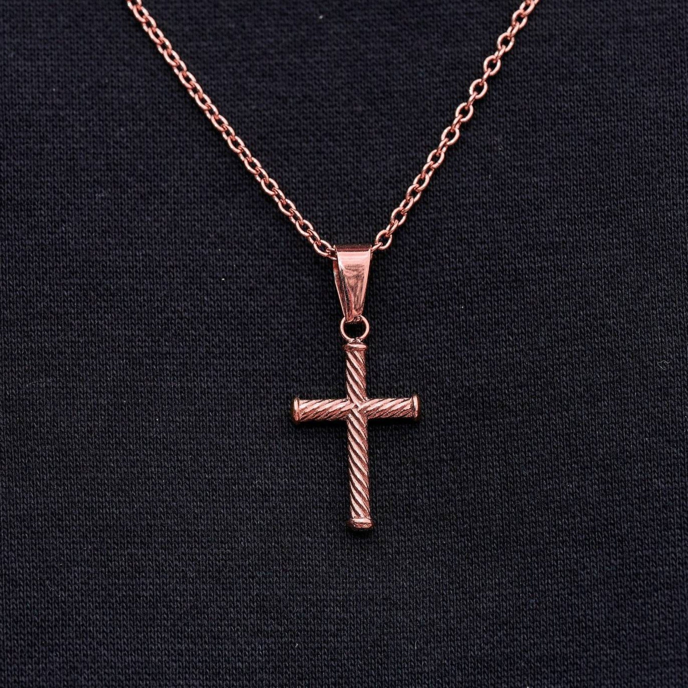 GLD PROMO Micro Twisted Rope Cross Pendant in Rose Gold