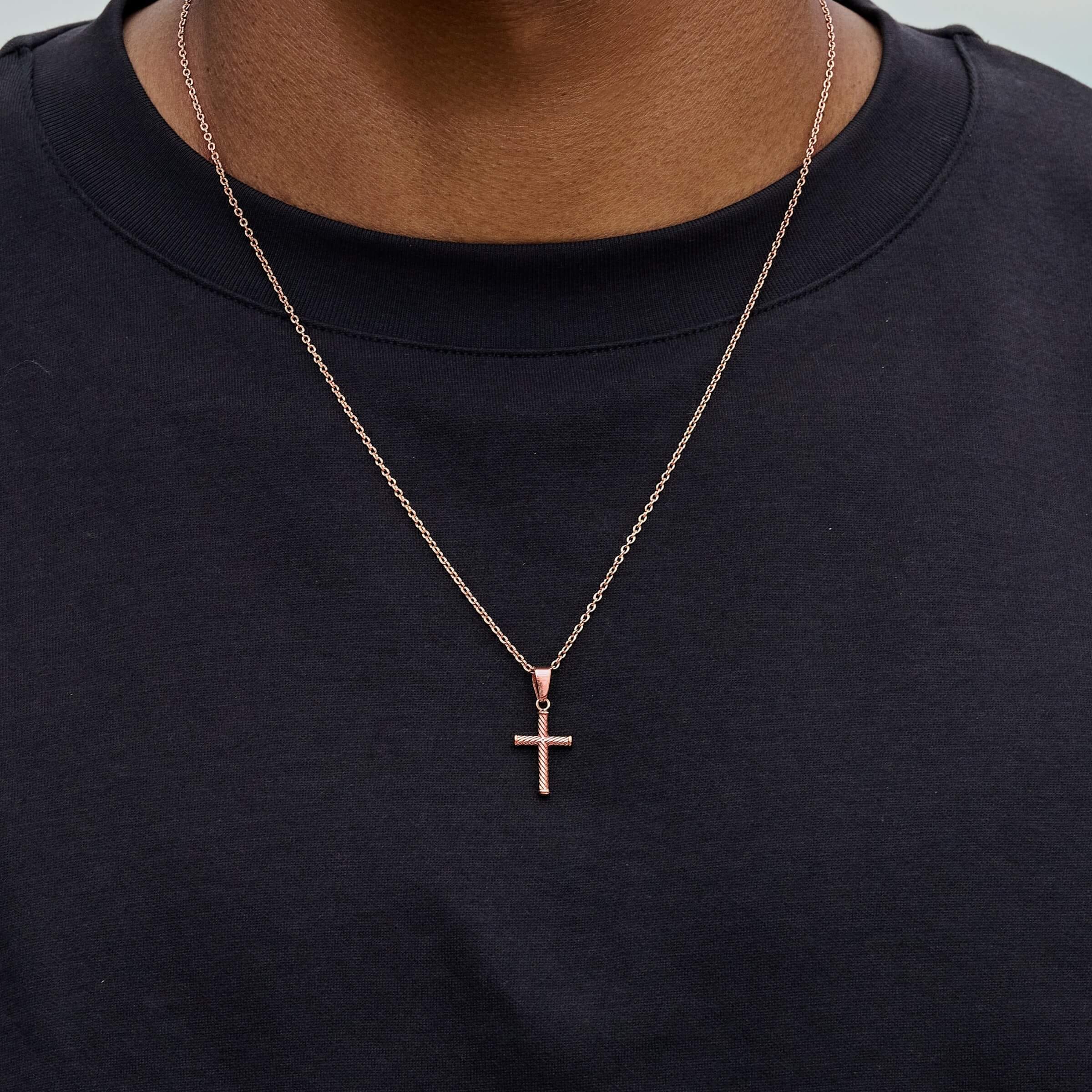 GLD PROMO Micro Twisted Rope Cross Pendant in Rose Gold