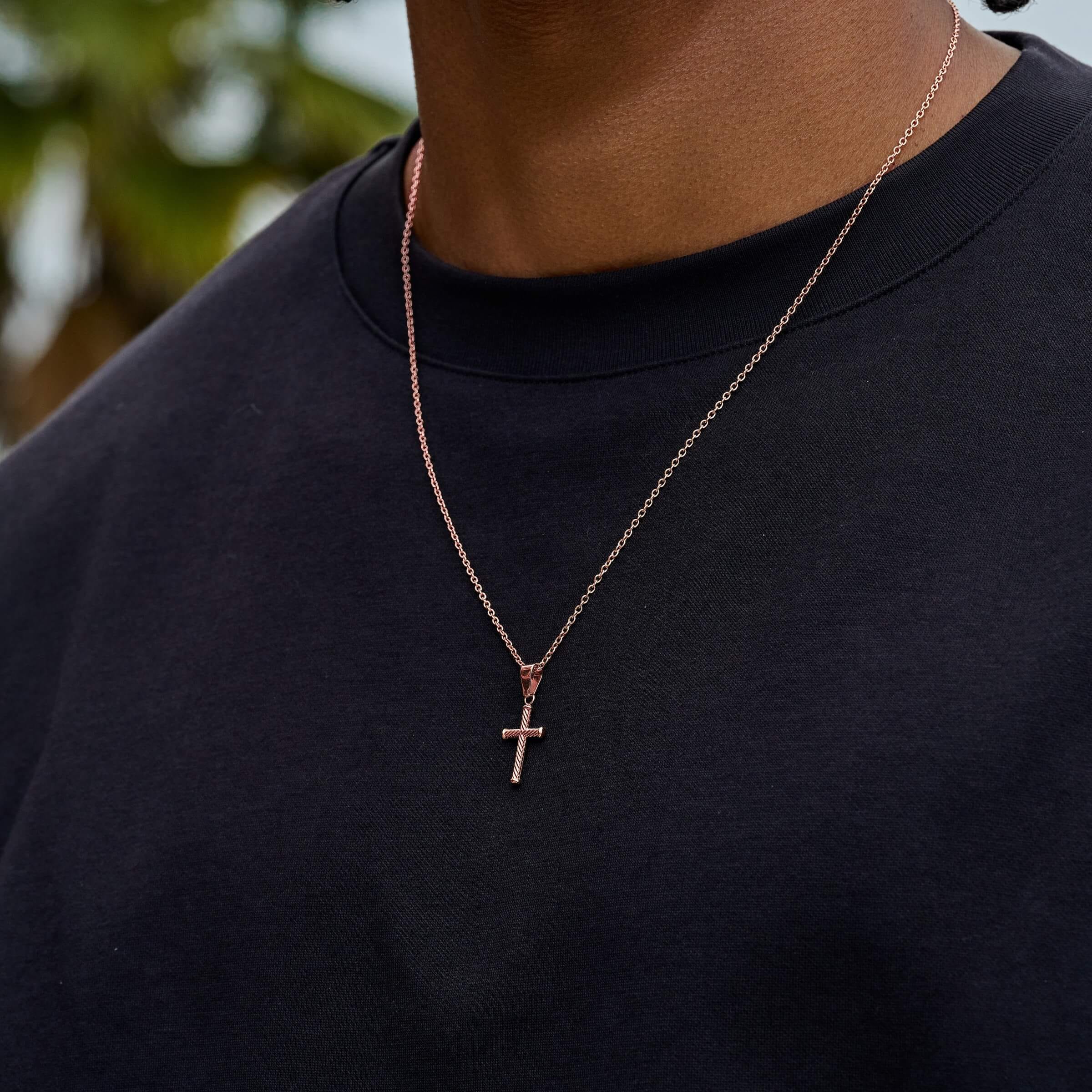 GLD PROMO Micro Twisted Rope Cross Pendant in Rose Gold