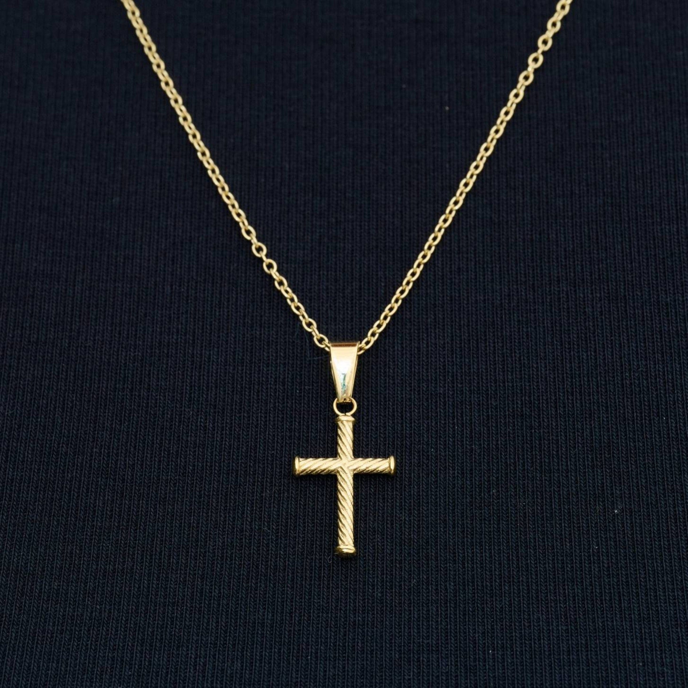 GLD PROMO Micro Twisted Rope Cross Pendant in Yellow Gold