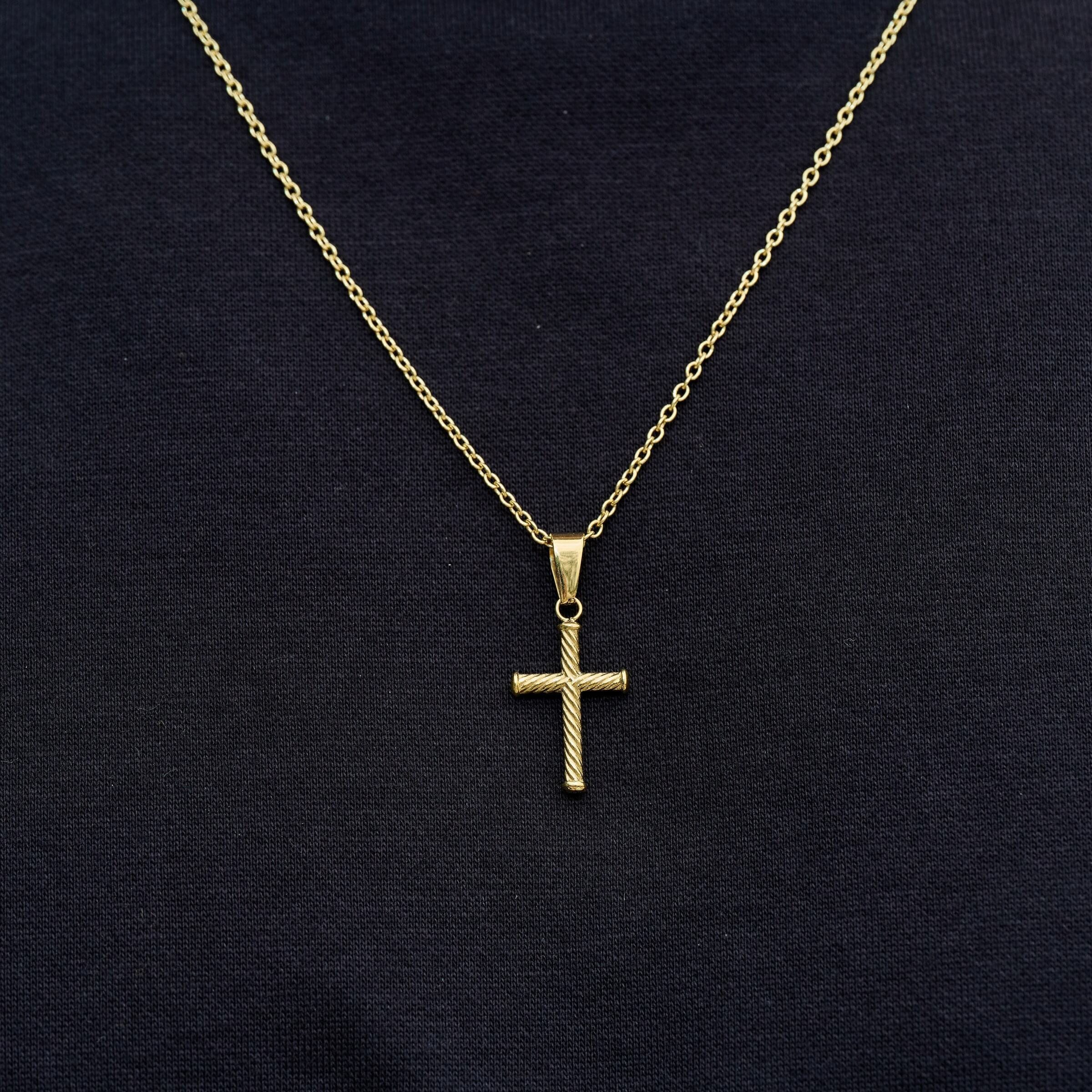 GLD PROMO Micro Twisted Rope Cross Pendant in Yellow Gold
