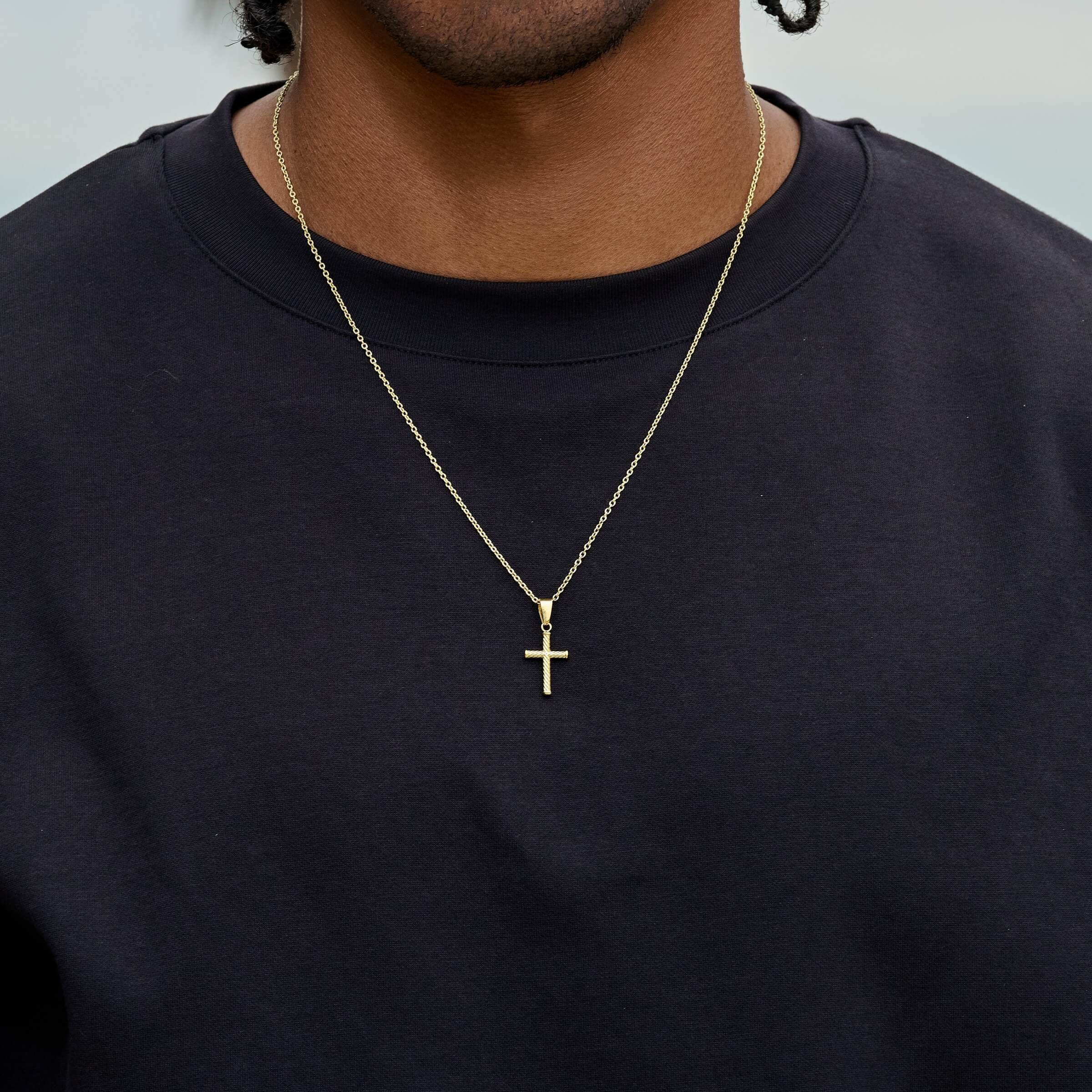GLD PROMO Micro Twisted Rope Cross Pendant in Yellow Gold