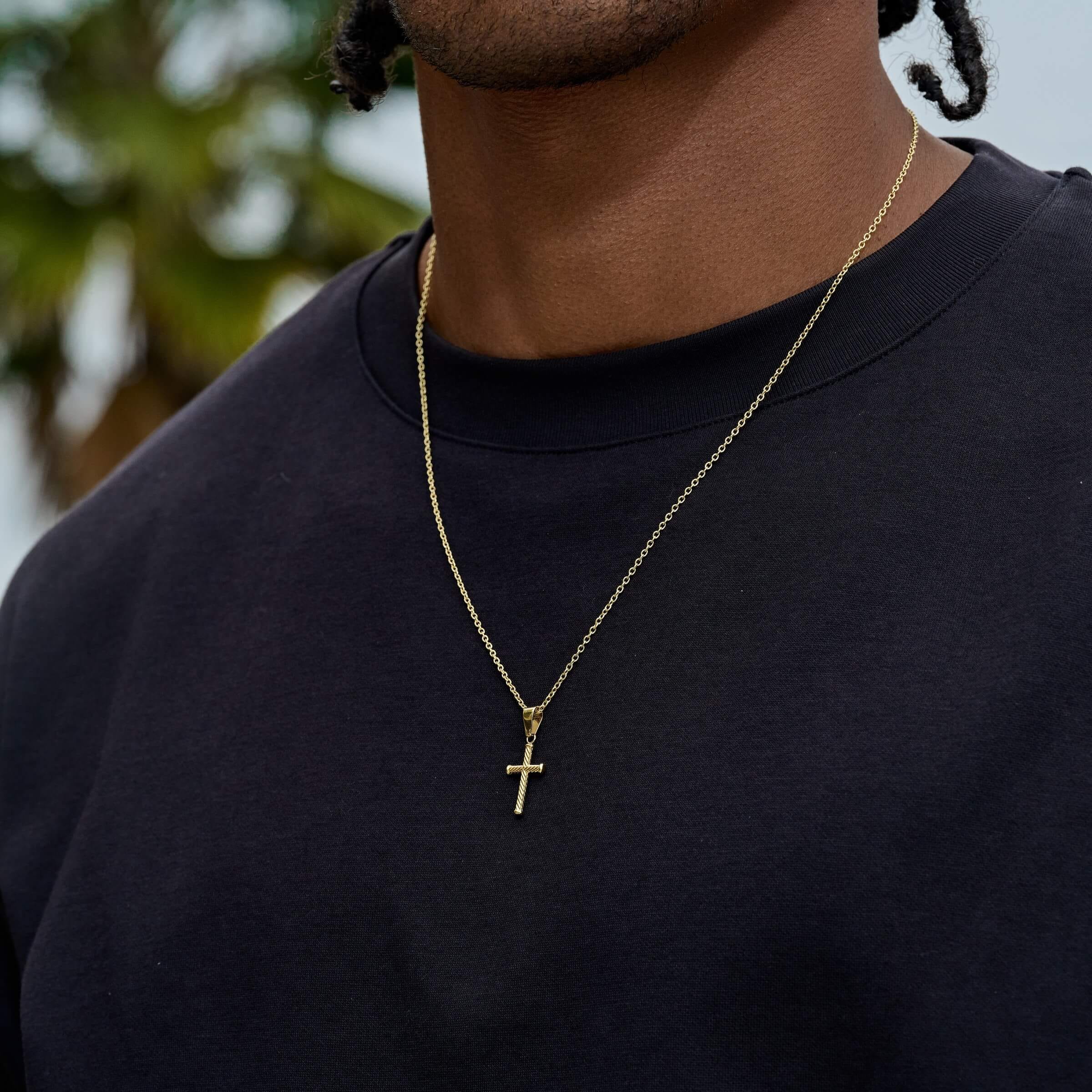 GLD PROMO Micro Twisted Rope Cross Pendant in Yellow Gold