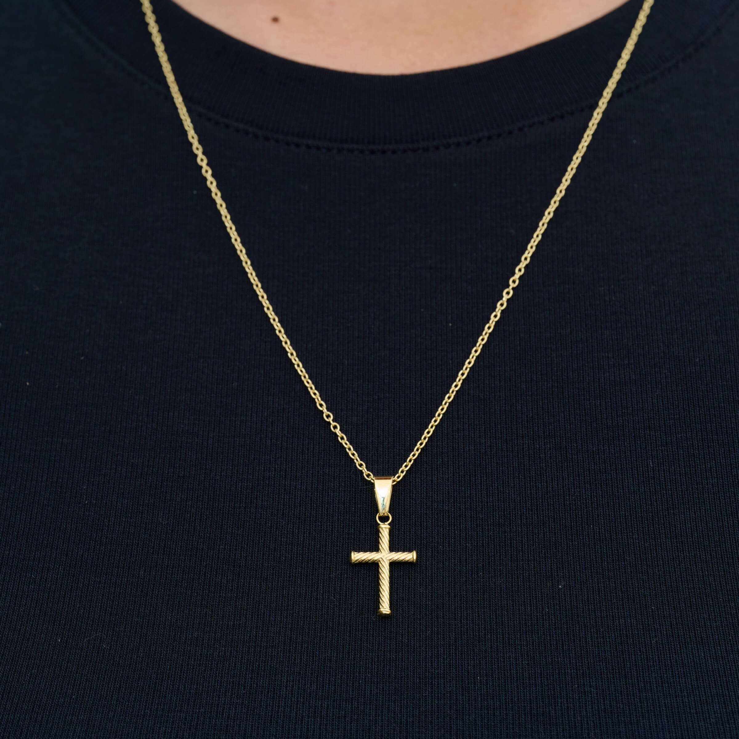 GLD PROMO - WOMEN Micro Twisted Rope Cross Pendant in Yellow Gold