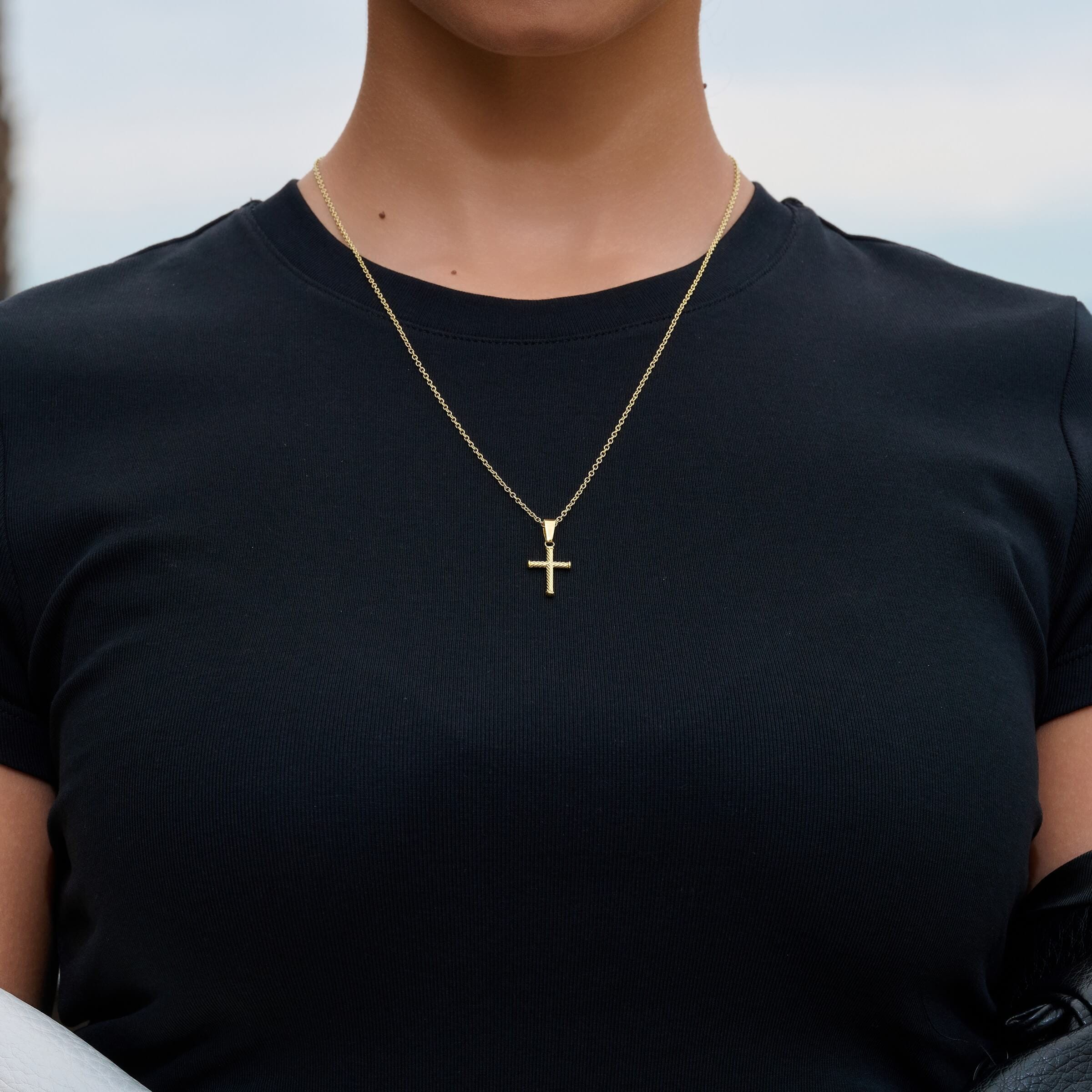 GLD PROMO - WOMEN Micro Twisted Rope Cross Pendant in Yellow Gold