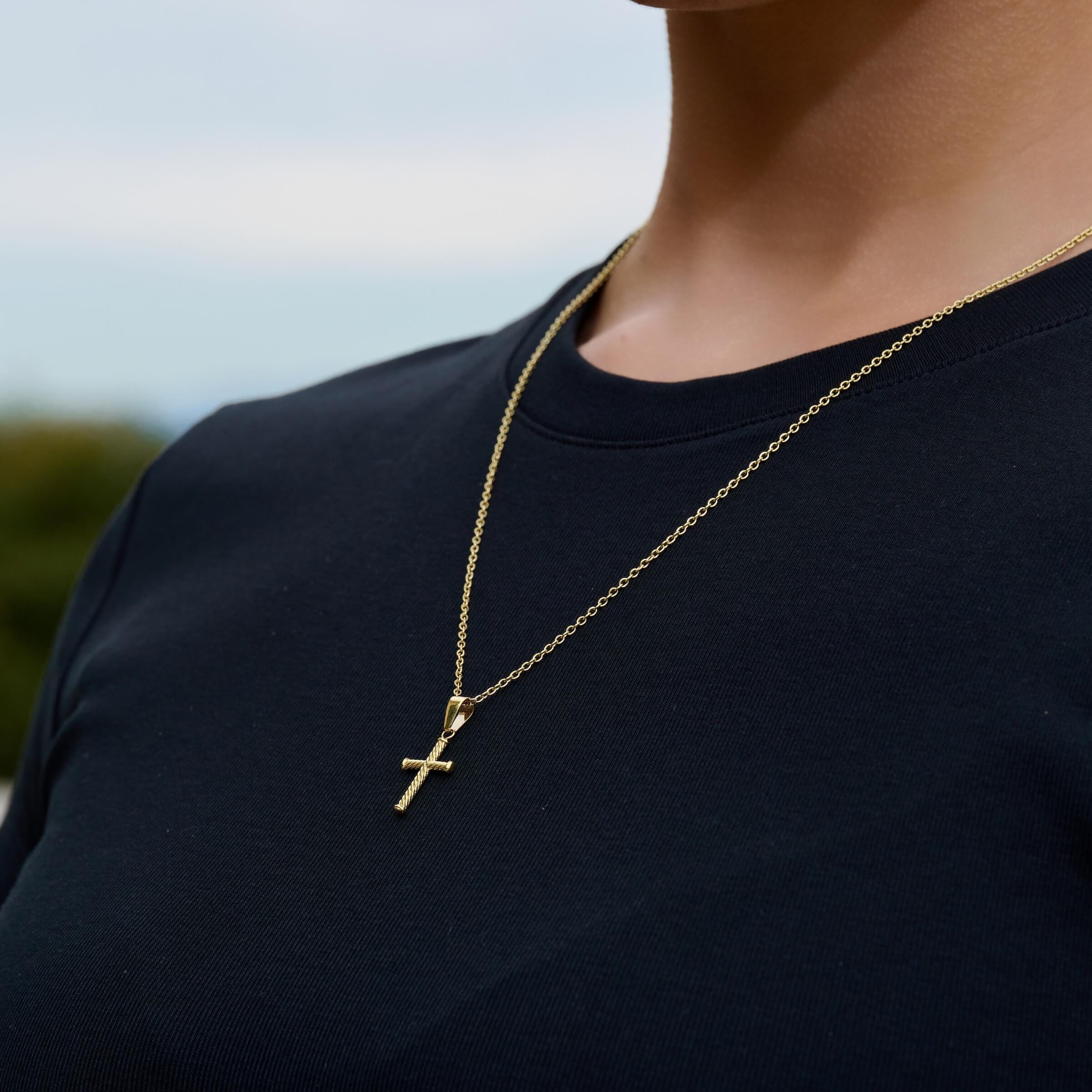 GLD PROMO - WOMEN Micro Twisted Rope Cross Pendant in Yellow Gold