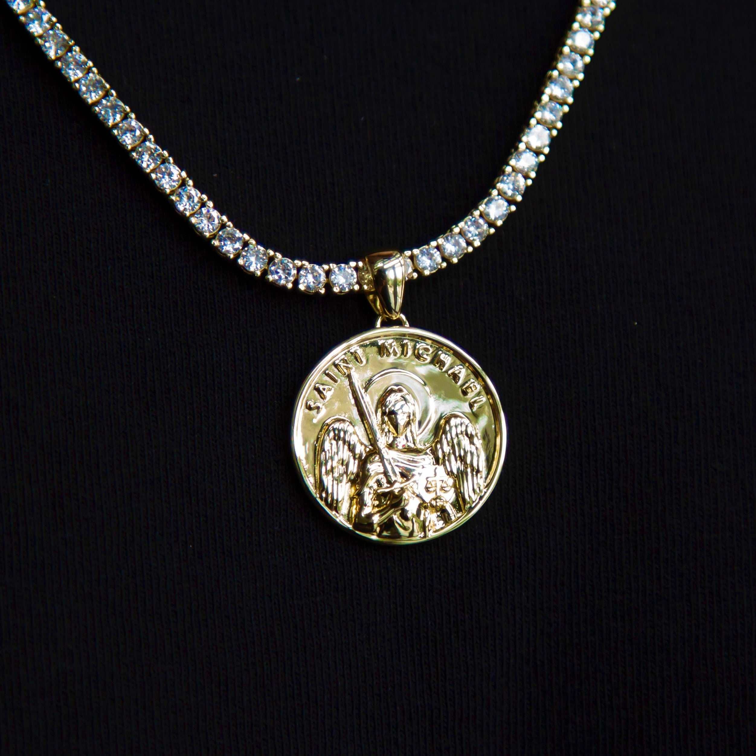 GLD Men Saint Michael Coin Pendant