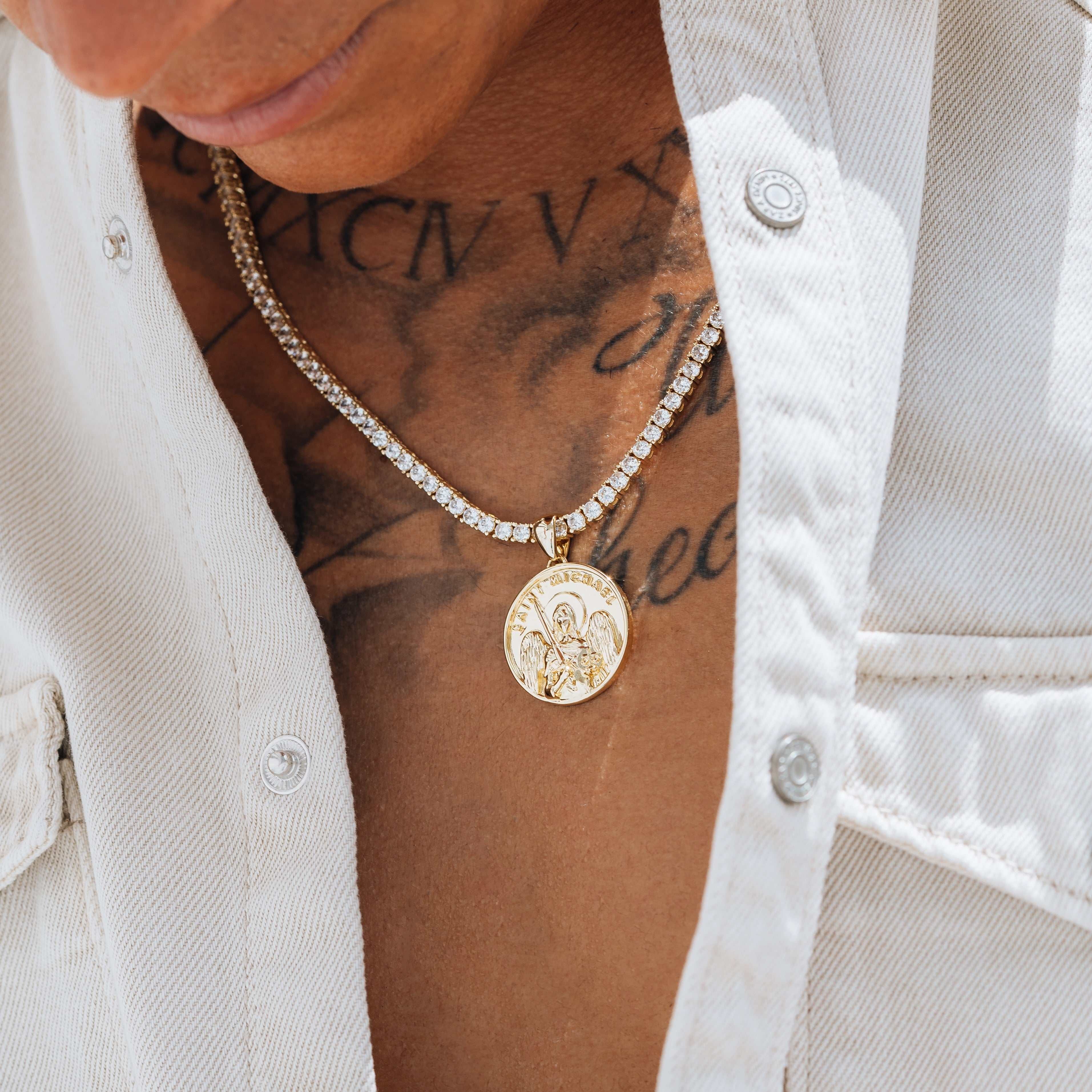 GLD Men Saint Michael Coin Pendant