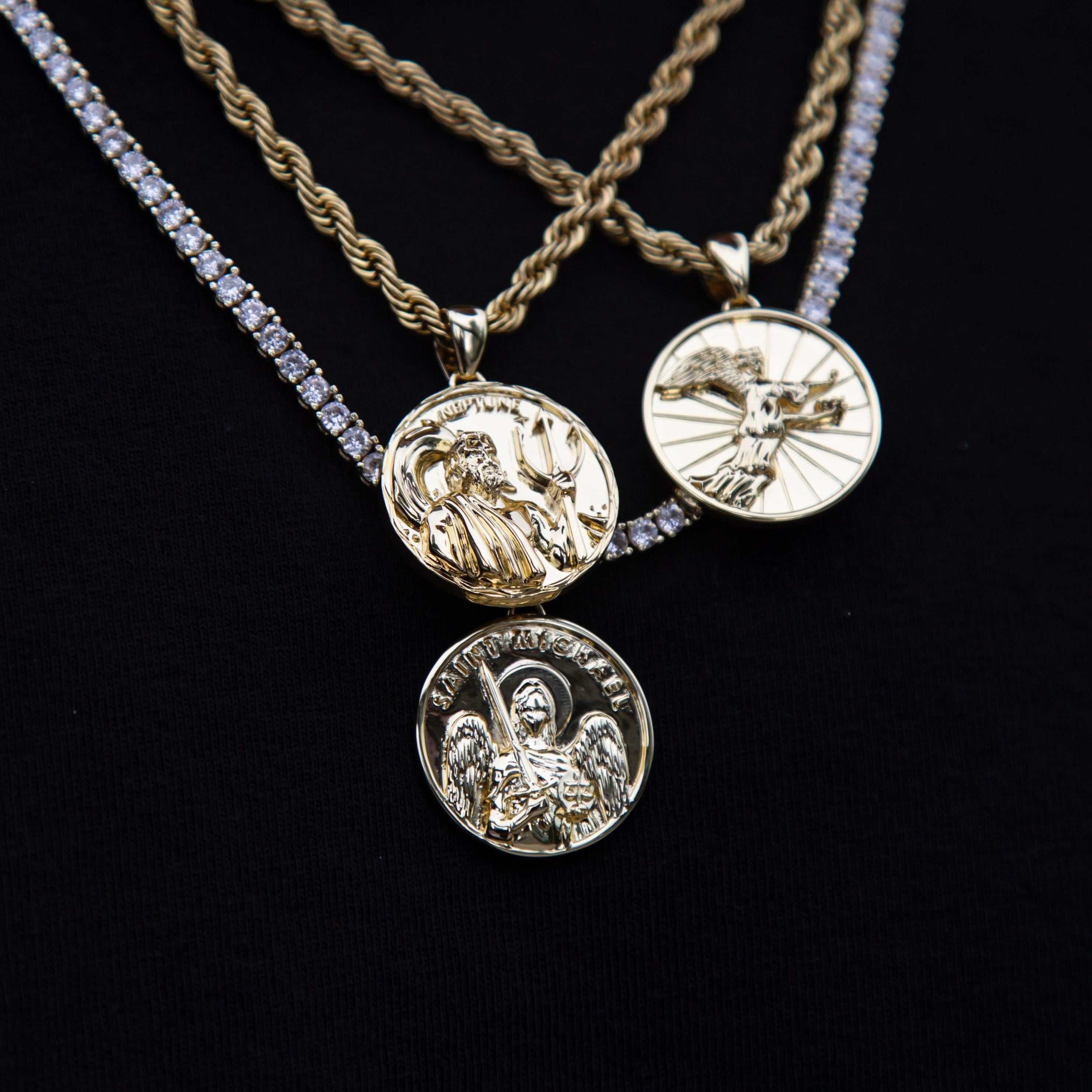 GLD Men Saint Michael Coin Pendant