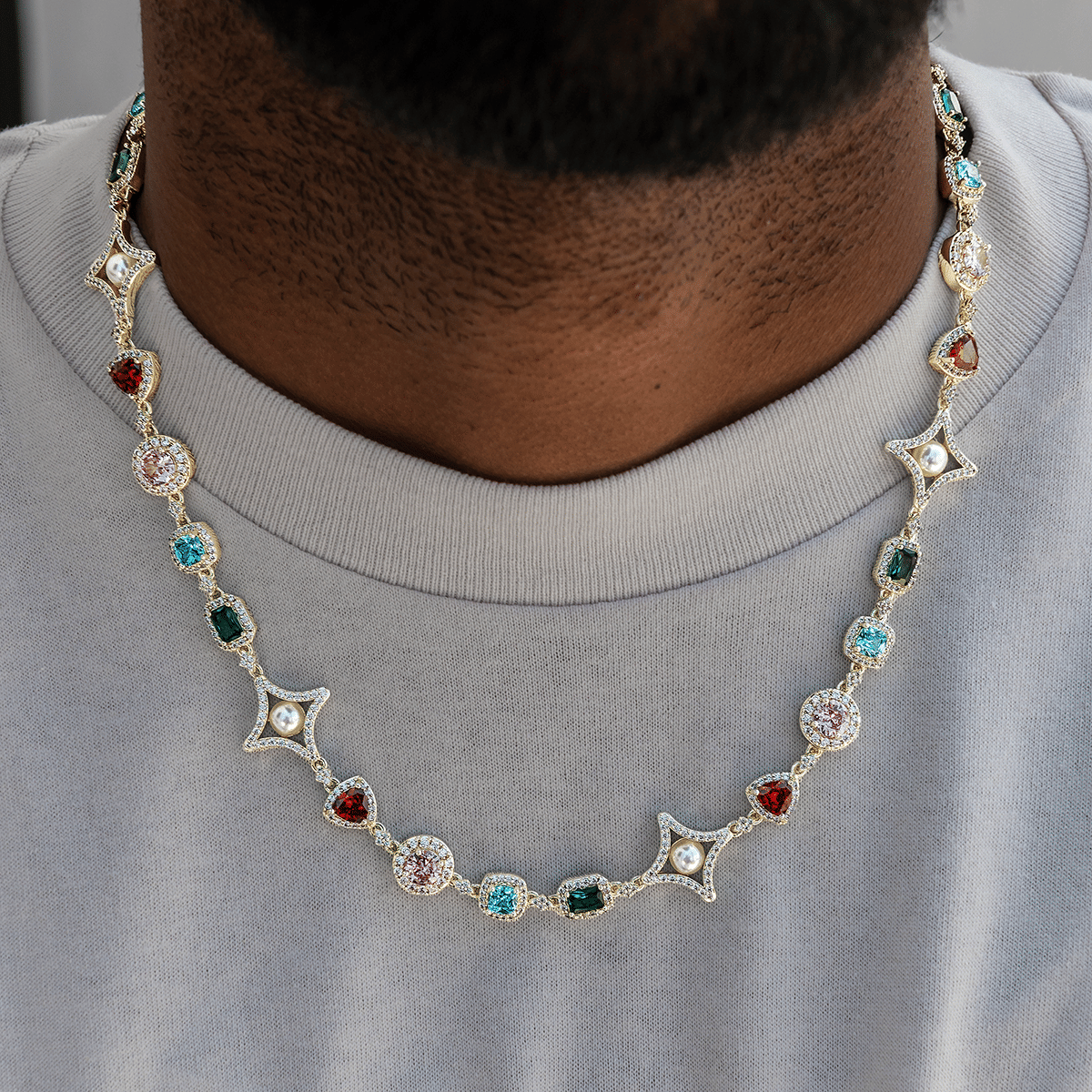 GLD PROMO Colored Gemstone Pearl Chain in Yellow Gold - 17 mm