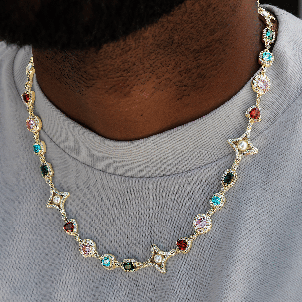 GLD PROMO Colored Gemstone Pearl Chain in Yellow Gold - 17 mm