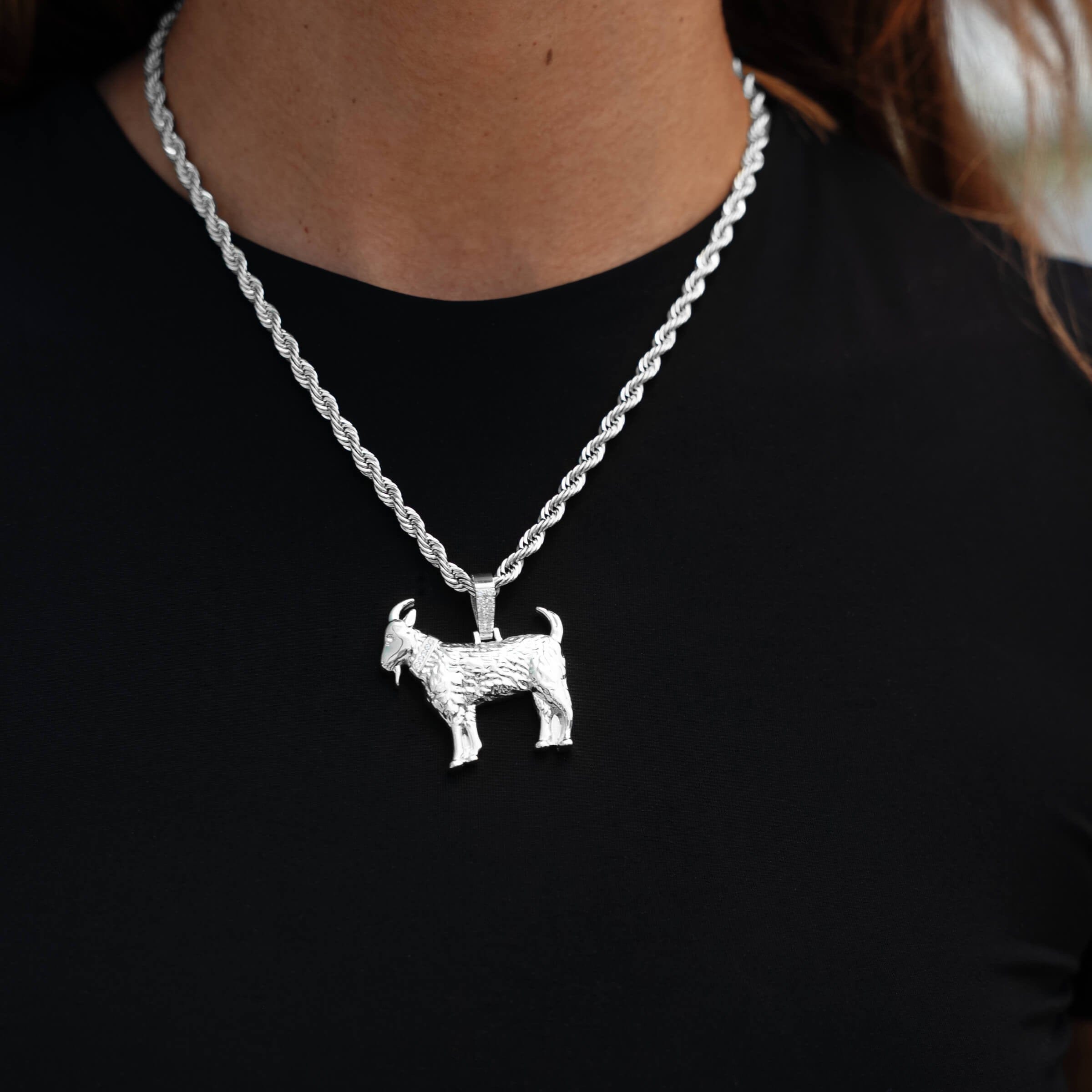 GLD Women Simple Goat Pendant in White Gold