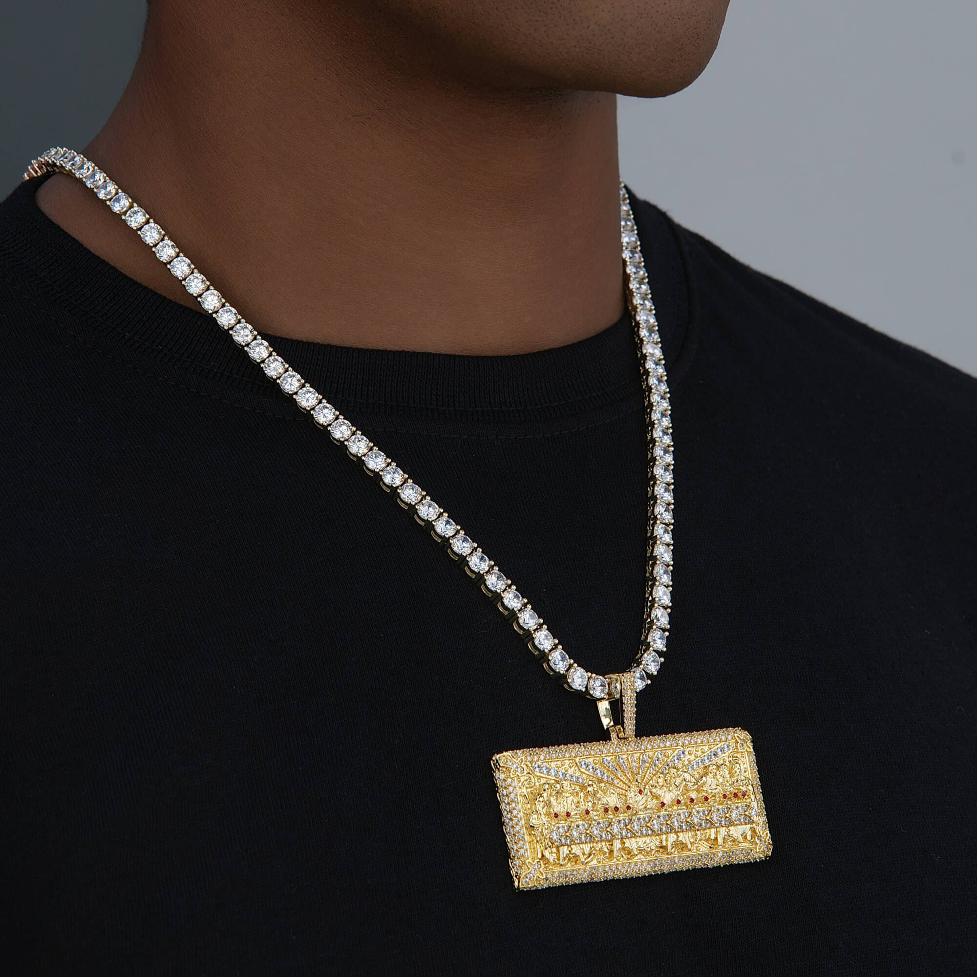 GLD Men Large Iced The Last Supper Pendant in Yellow Gold