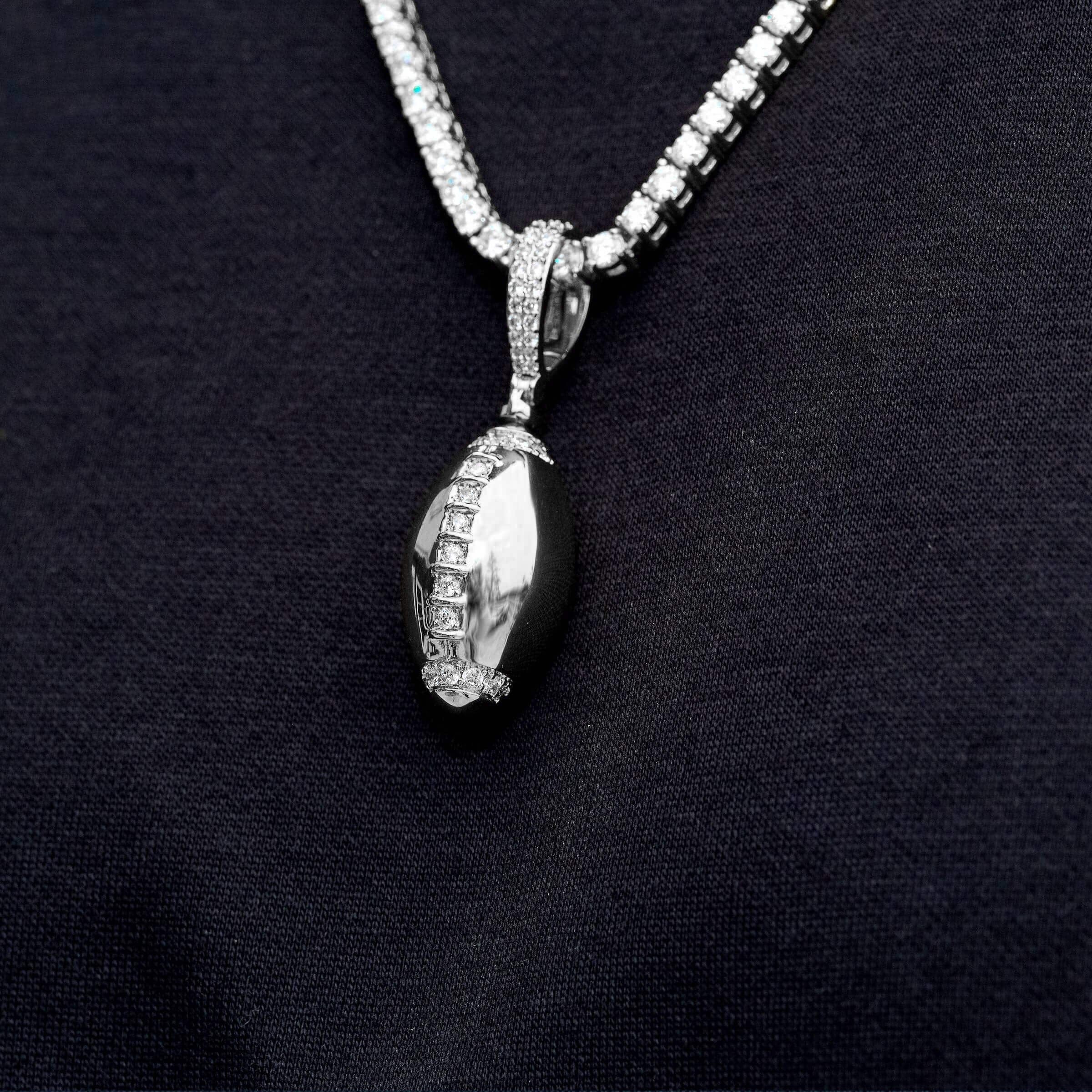 GLD Men Iced Stitched Football Pendant in White Gold