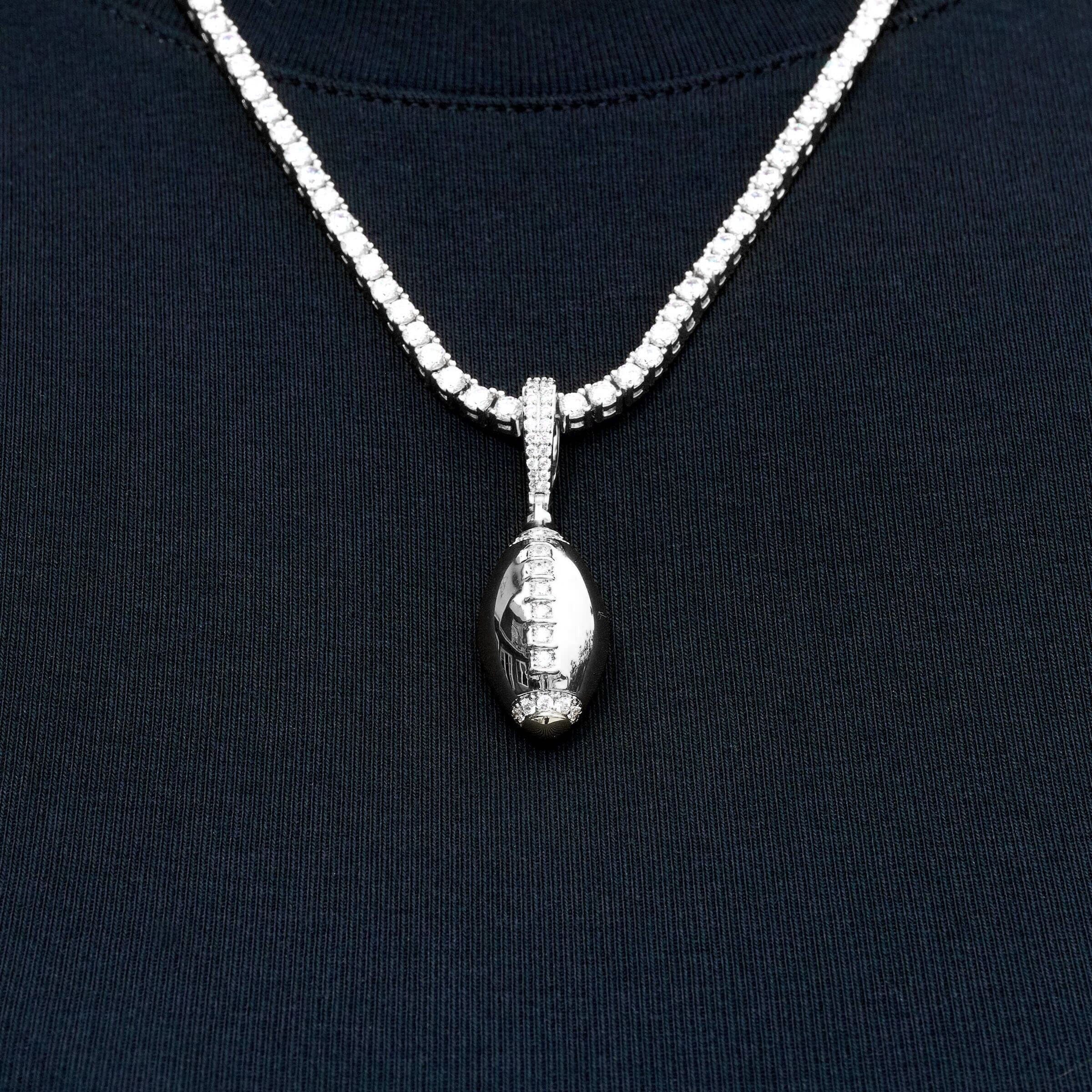 GLD Men Iced Stitched Football Pendant in White Gold