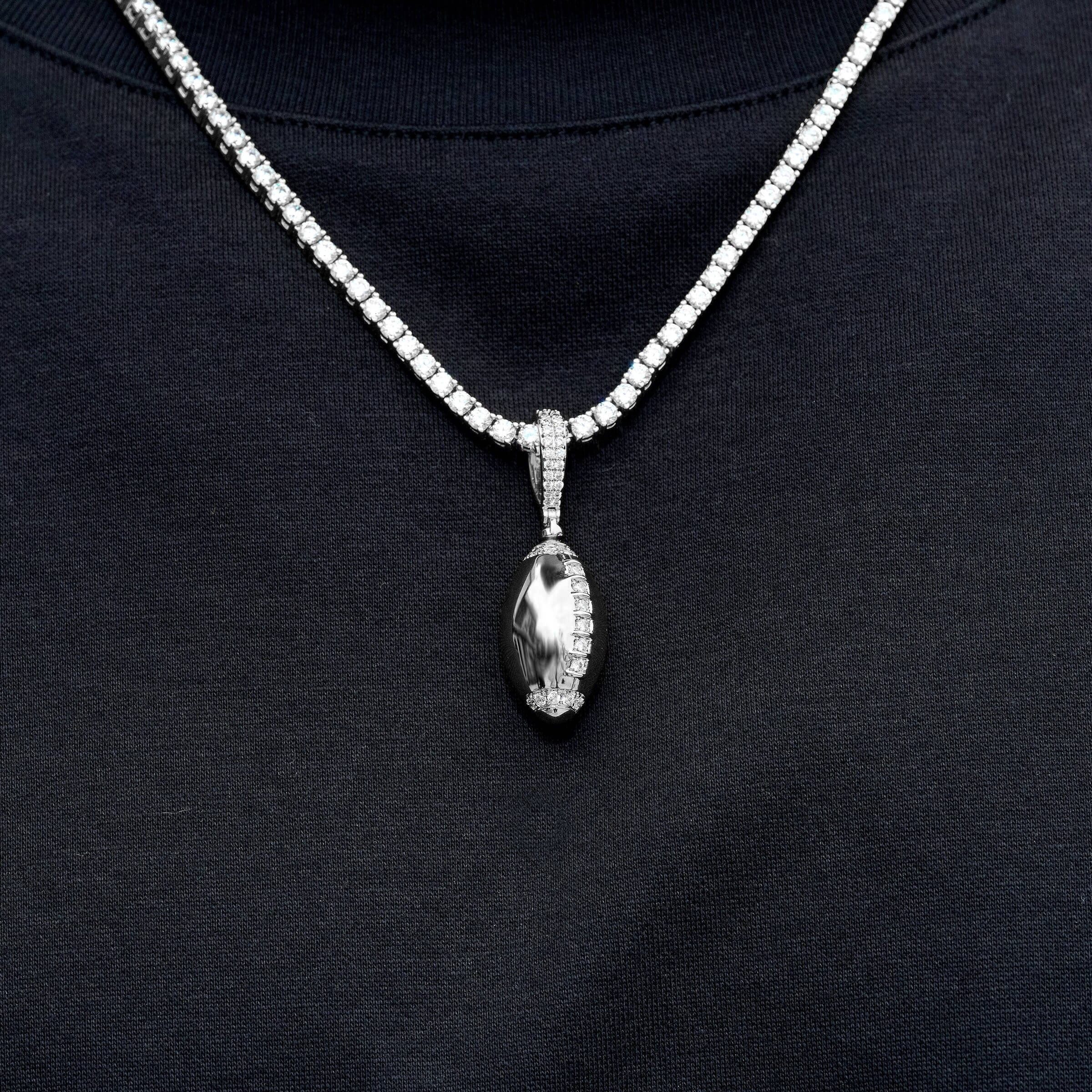 GLD Men Iced Stitched Football Pendant in White Gold