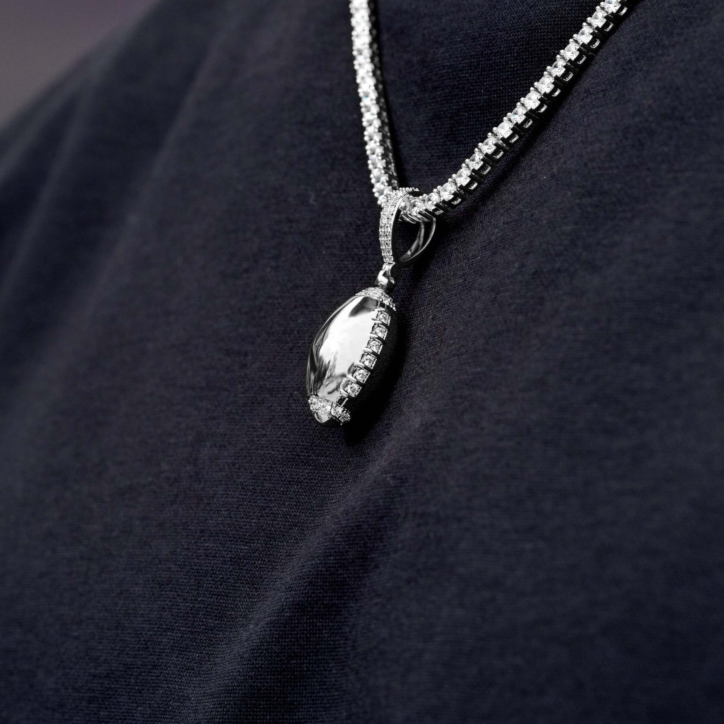 GLD Men Iced Stitched Football Pendant in White Gold