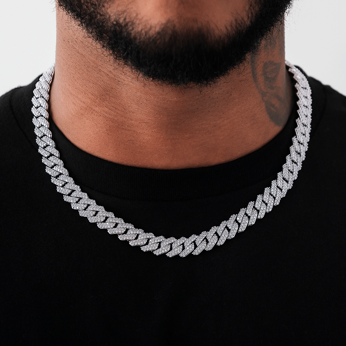 GLD PROMO Diamond Prong Link Chain in White Gold - 12 mm
