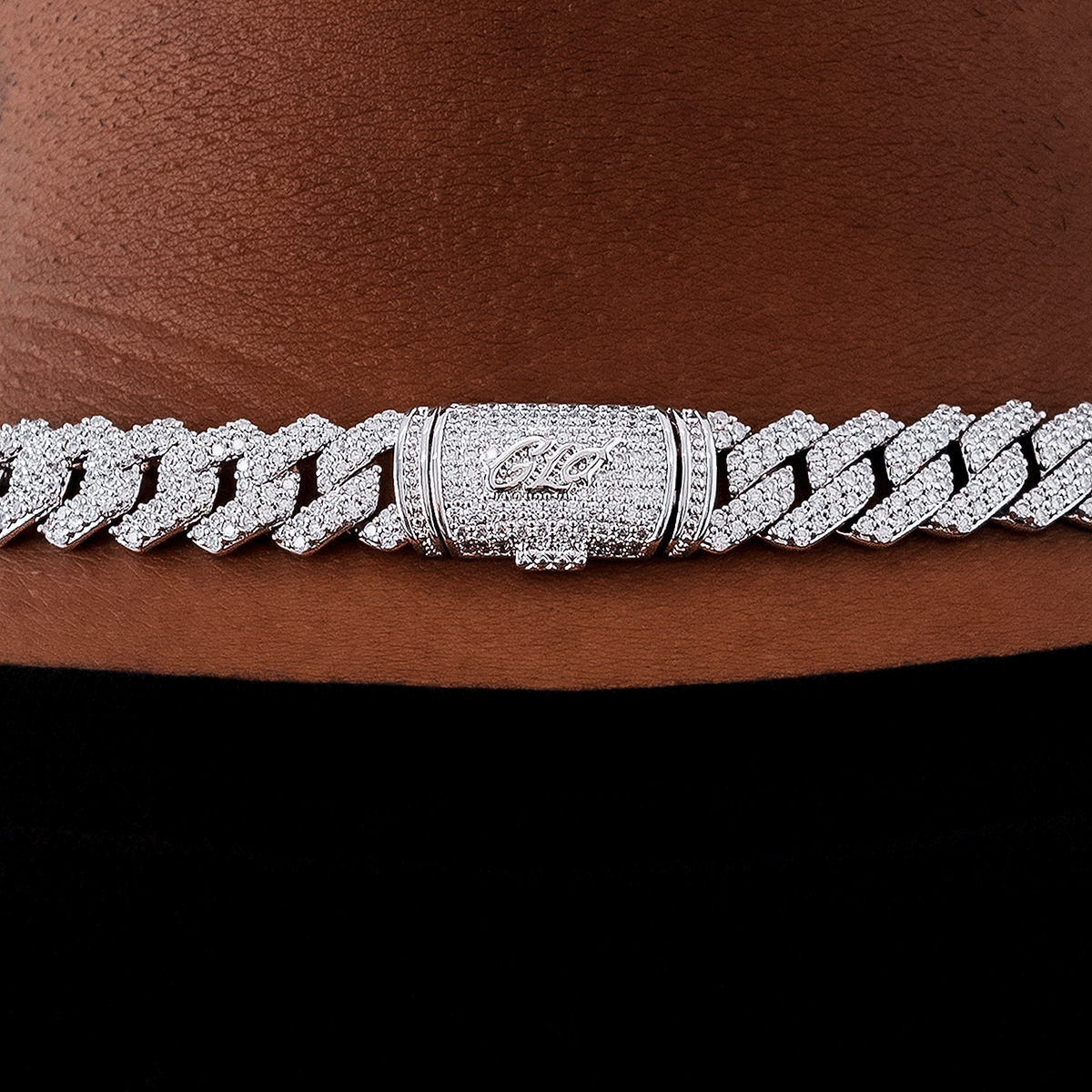 GLD PROMO Diamond Prong Link Chain in White Gold - 12 mm