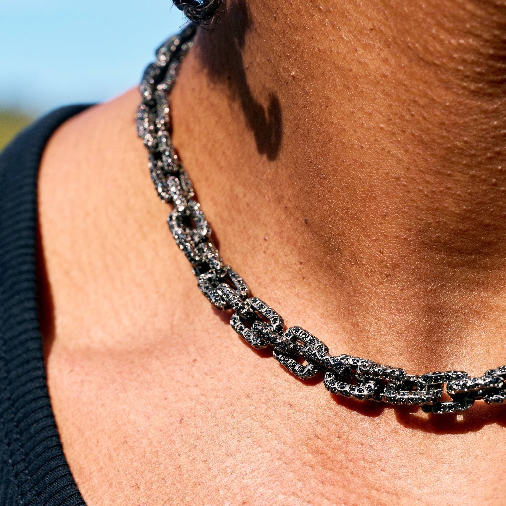 GLD PROMO GLD x Bloody Osiris Iced Black Voronoi Link Chain in Black Silver