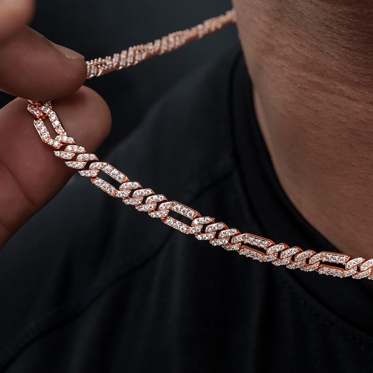 GLD PROMO Diamond Figaro Chain in Rose Gold - 6 mm